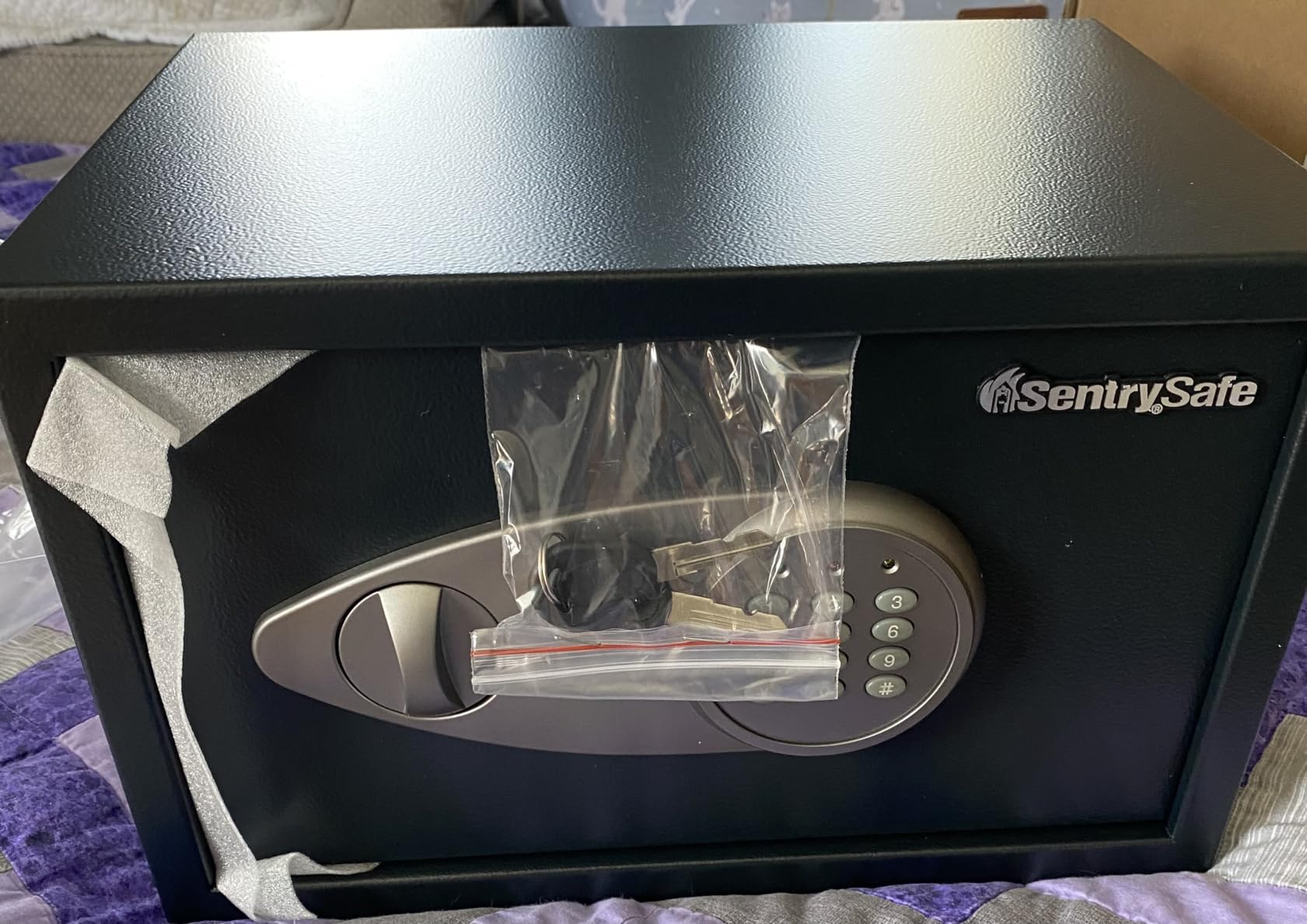 SentrySafe Shelf Safe with Digital Keypad Lock, Steel Safe with Interior Lining and Bolt Down Kit for Money, Jewelry, 0.78 Cubic Feet, 7.1 x 16.9 x 13.8 Inches, X075 customer photo 2