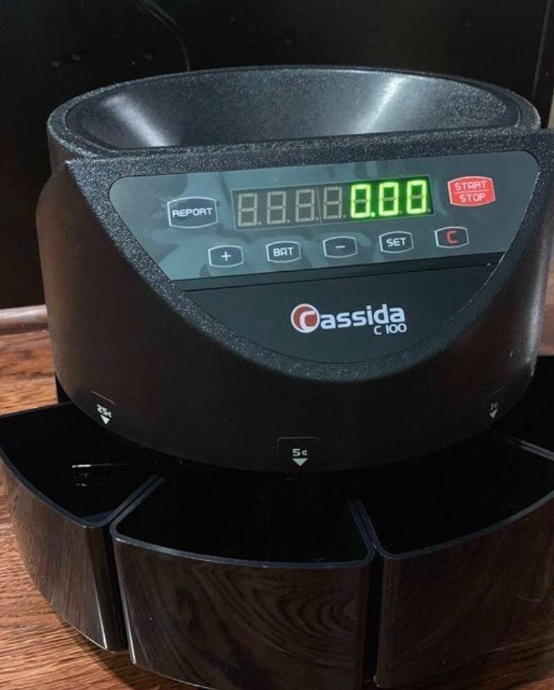 Cassida C100 Electronic Coin Sorter/Counter, Countable coins 1¢, 5¢, 10¢, 25¢, 250 coins/min, 110 VAC customer photo 1