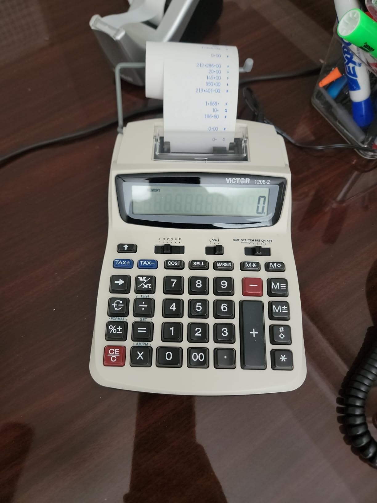 Victor Printing Calculator, 1208-2 Compact and Reliable Adding Machine with 12 Digit LCD Display, Battery or AC Powered, Includes Adapter, White customer photo 1