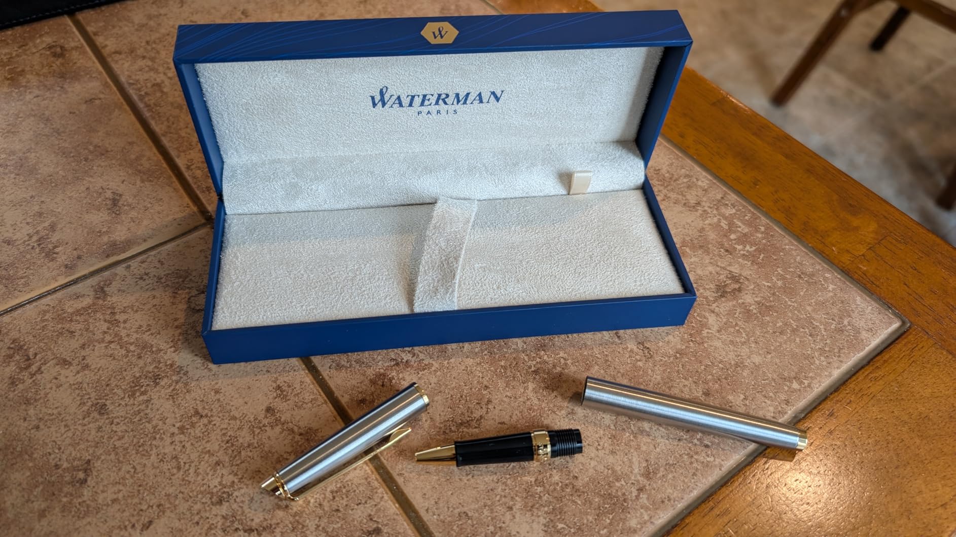 Waterman Hemisphere Rollerball Pen, Stainless Steel with 23k Gold Trim, Fine Point with Black Ink Cartridge, Gift Box customer photo 2