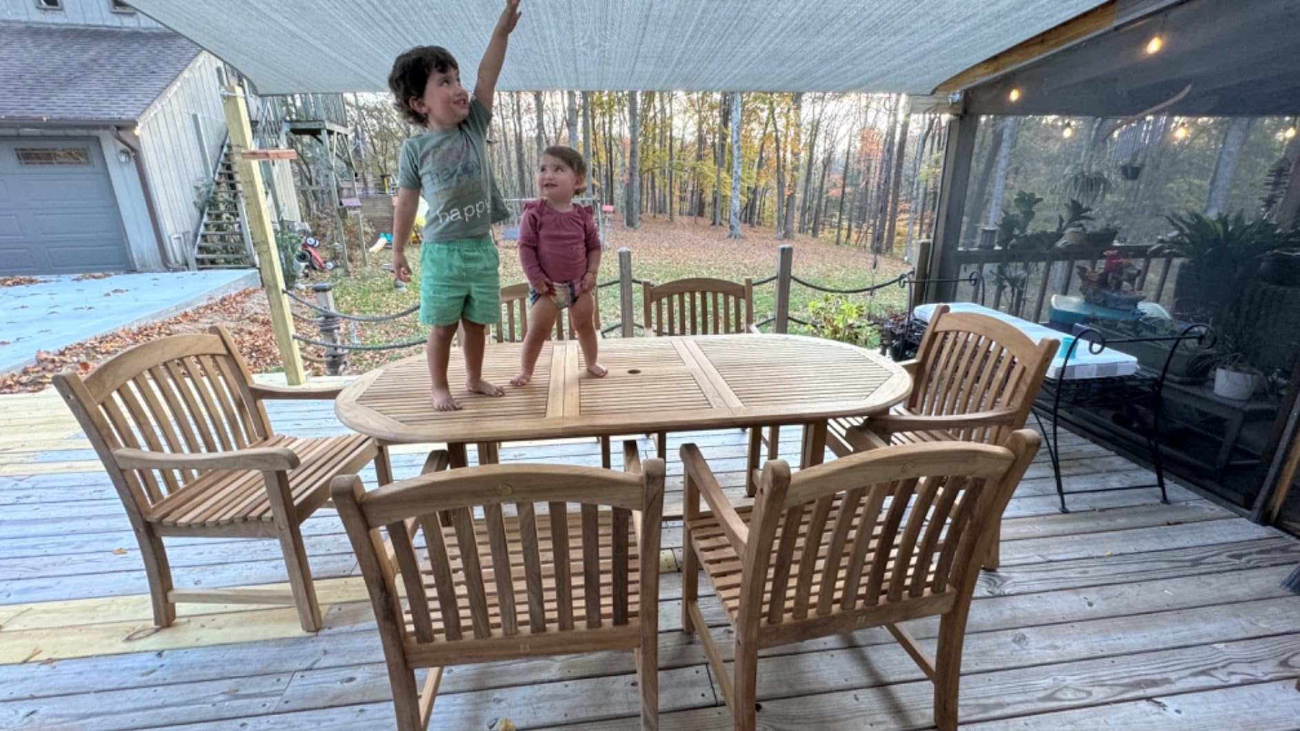 Amazonia Newcastle 9-Piece Outdoor Rectangular Dining Table Set | Certified Teak | Ideal for Patio and Indoors, Light Brown customer photo 2