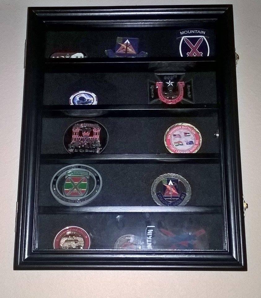 DisplayGifts Military Challenge Coin Display Case Poker Chips Holder Wall Cabinet Showcase Storage Rack with 5 Shelves for Coin Collection Solid Wood Wall Mount Black Finish Frame customer photo 2