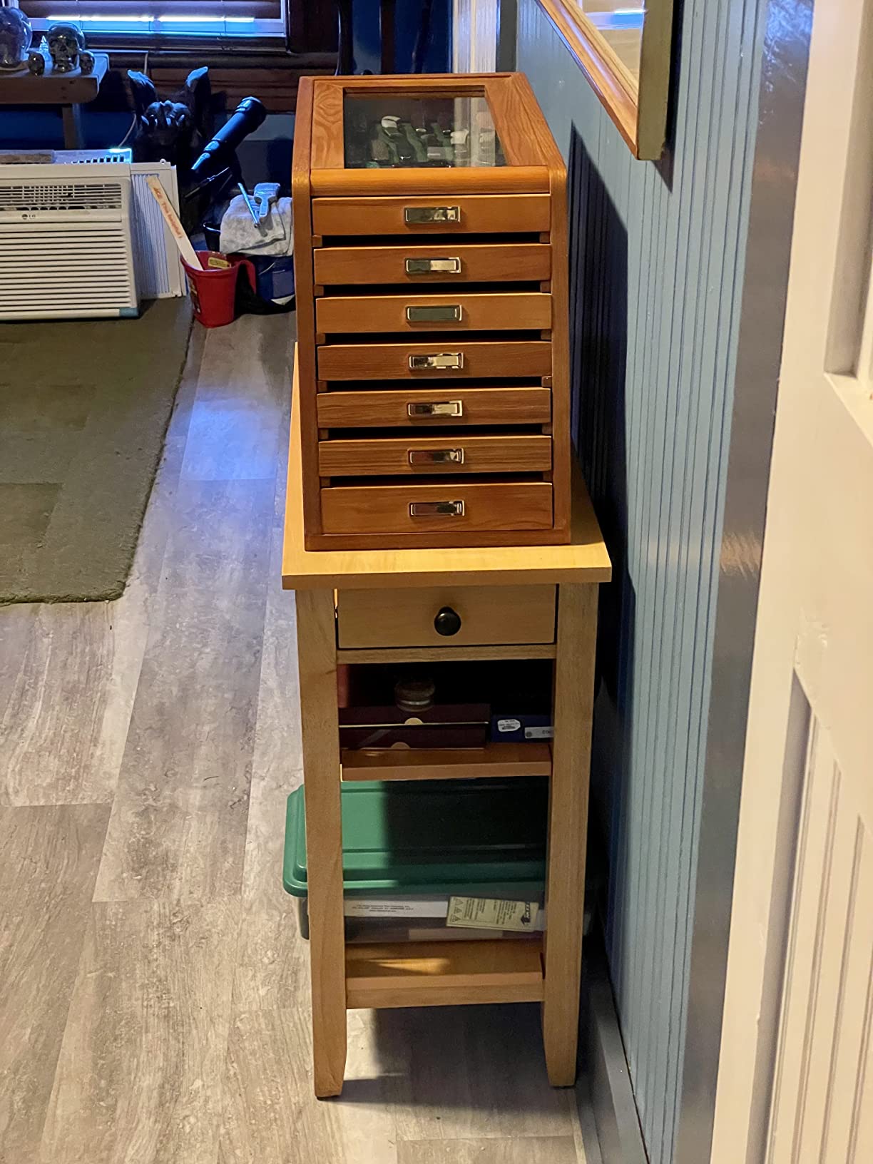 CASTLECREEK Collector's Cabinet Display Case for Collectibles, Wood 7-Drawer Storage Organizer Oak customer photo 2