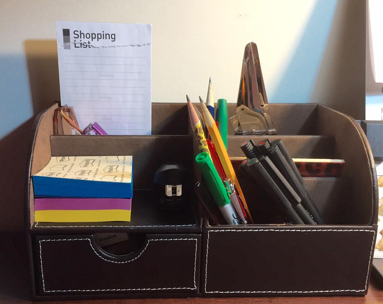 KINGFOM Pu Leather Desk Organizer Pen Pencil Holder Office Supplies Caddy Storage Box 6 Compartments with Drawer Brown customer photo 1