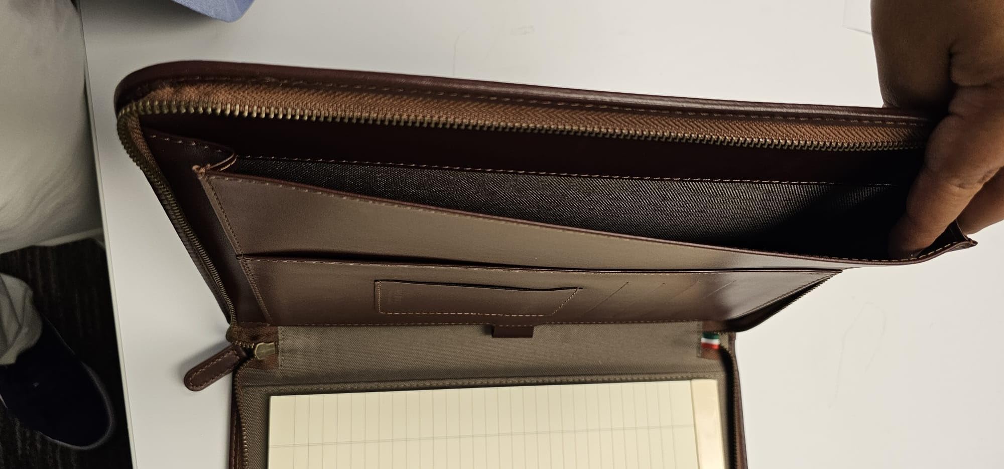 Premium Maruse Leather Portfolio Padfolio - Executive Folio for Men and Women with Zipper, Folio Document Organizer, Laptop Sleeve, iPad Case and Folder - Made in Italy, Brown customer photo 2