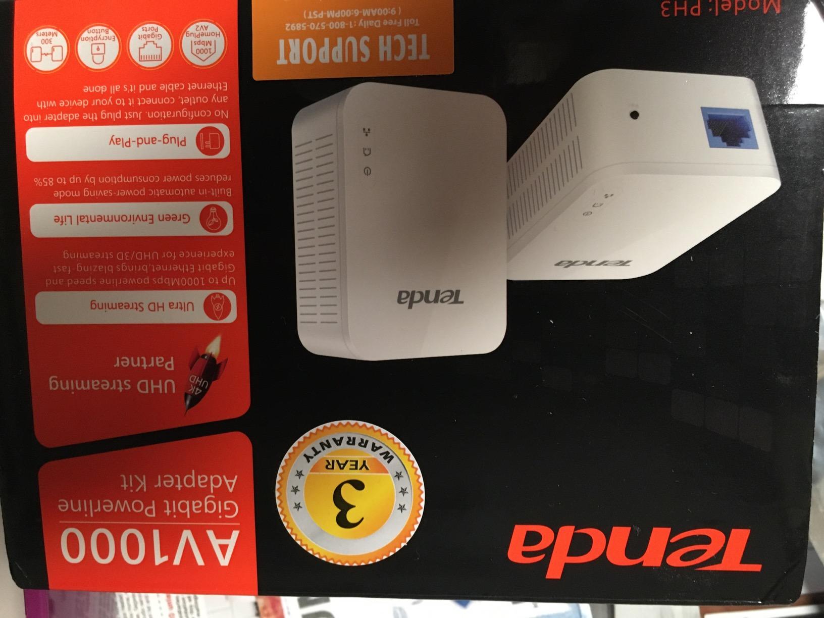 Tenda AV1000 Powerline Adapter Kit with Gigabit Ports (PH3) customer photo 1