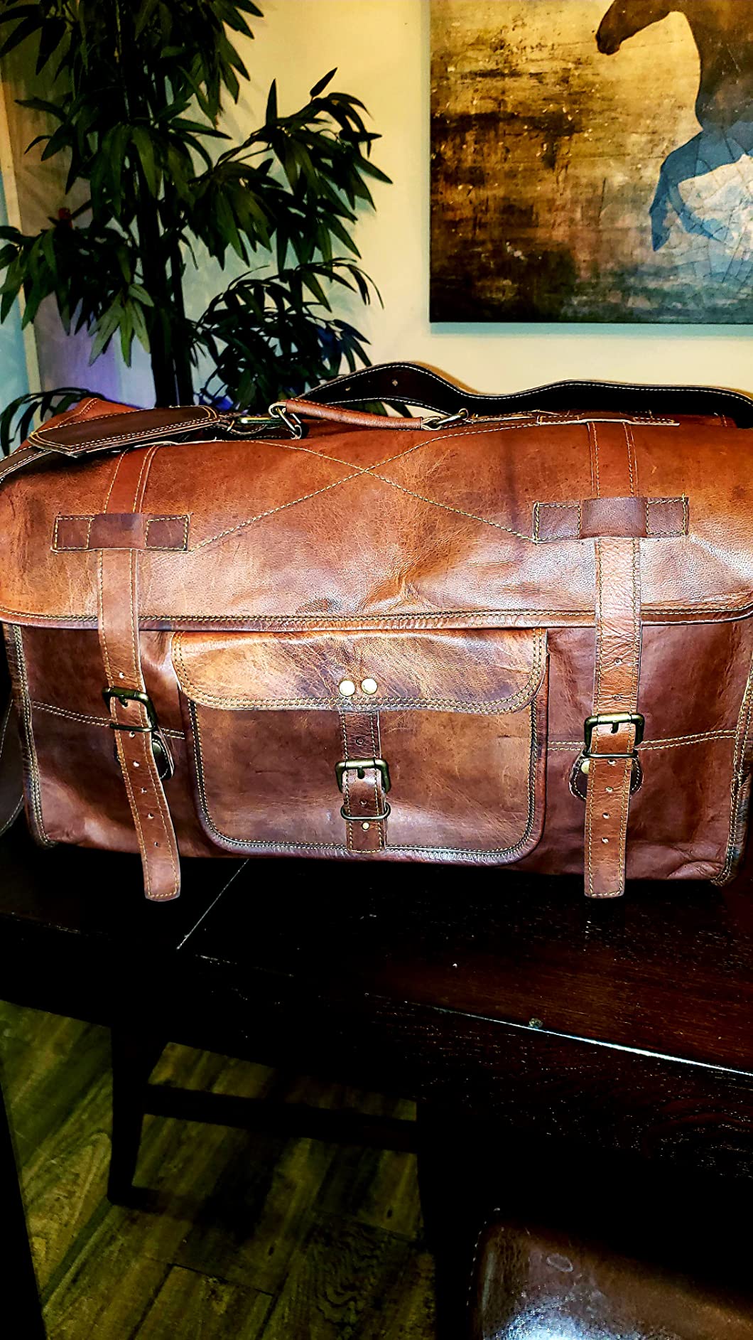 Leather Duffel Travel Gym Overnight Weekend Leather Bag Sports Cabin customer photo 1