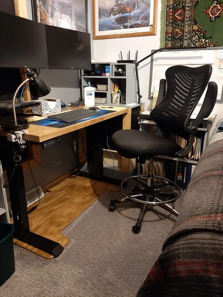 OfficeFactor 300 Lbs Tall Drafting Chair with Adjustable Foot Ring & Flip-Up Arms - Ergonomic Standing Desk Chair, Breathable Mesh Office Chair for Tall Desks, Counter Height & Reception(Black) customer photo 1