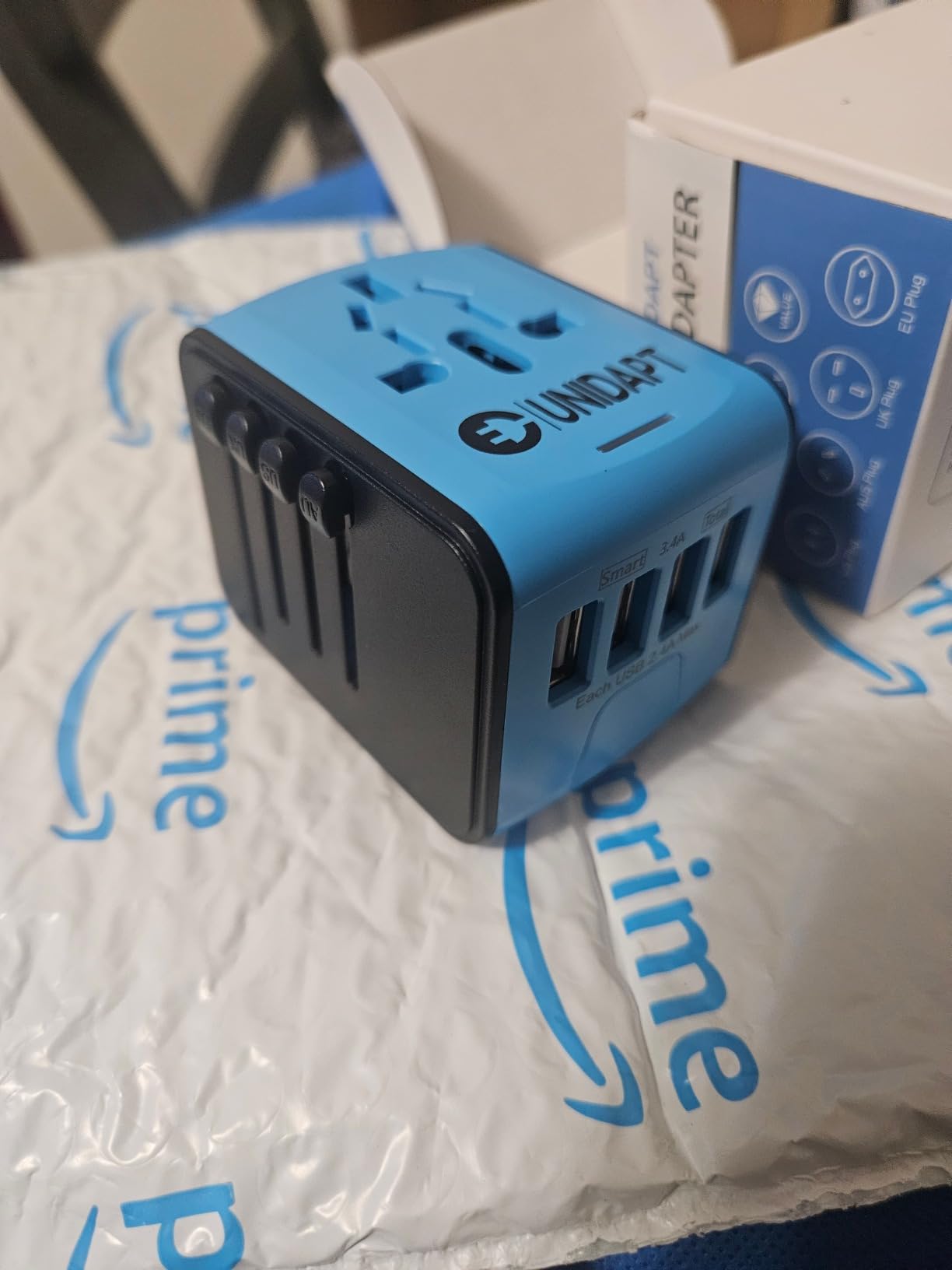 Unidapt Universal Travel Adapter, International Plug Adapter Fast 2.4A 4-USB European Power Plug, AC Wall Charger - Worldwide Outlet for Europe US USA UK EU AUS, Blue customer photo 2