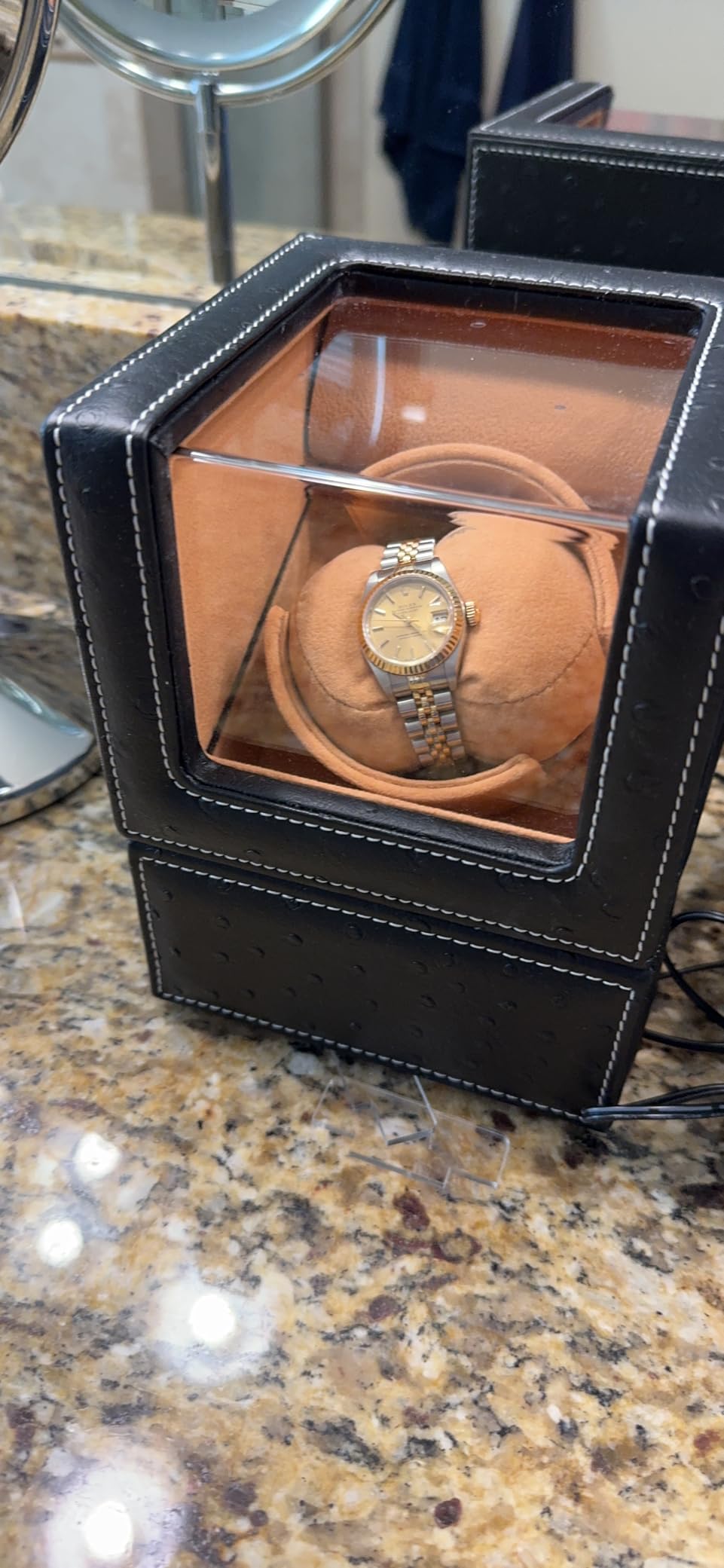 DRIKLUX Automatic Single Watch Winder, Black Ostrich Leather | For Rolex and Other Luxury Watches, Quiet Motor, Soft Flexible Watch Pillows of Camel Velvet customer photo 2
