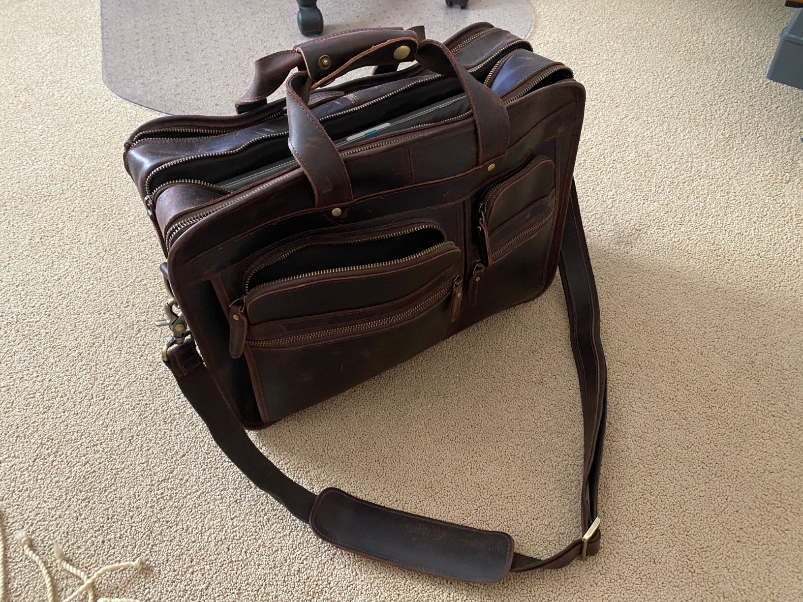 Men's Full Grain Leather Briefcase Large 17 Inch Business Travel Laptop Messenger Bag Tote with YKK Metal Zippers customer photo 1