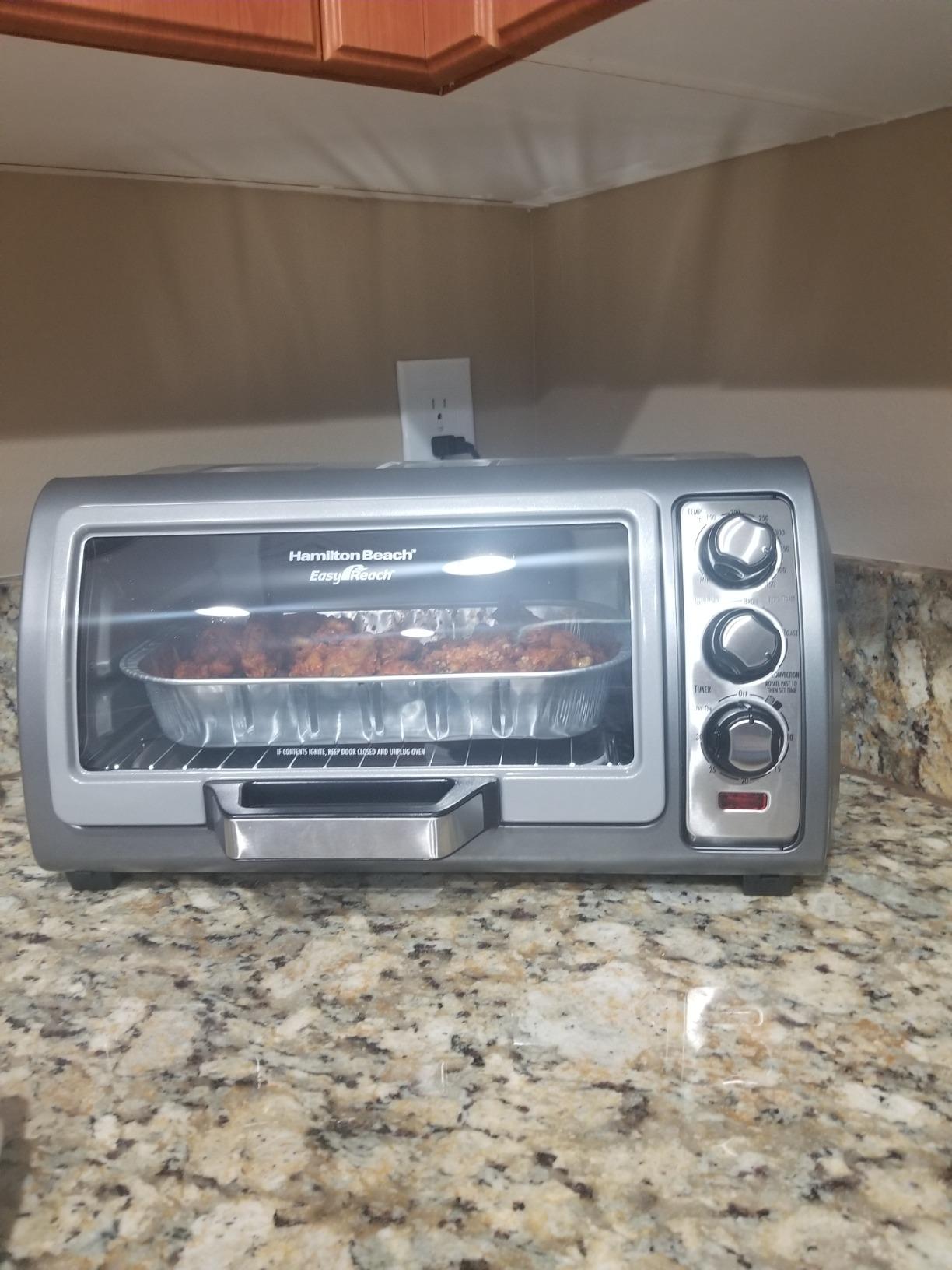 Hamilton Beach Easy Reach 6 Slice Countertop Convection Toaster Oven | Roll-Top Door For Easy Access | Bake, Broil & Toast Functions | 150 to 450ºF Adjustable Temp | Auto Shutoff | Silver customer photo 2