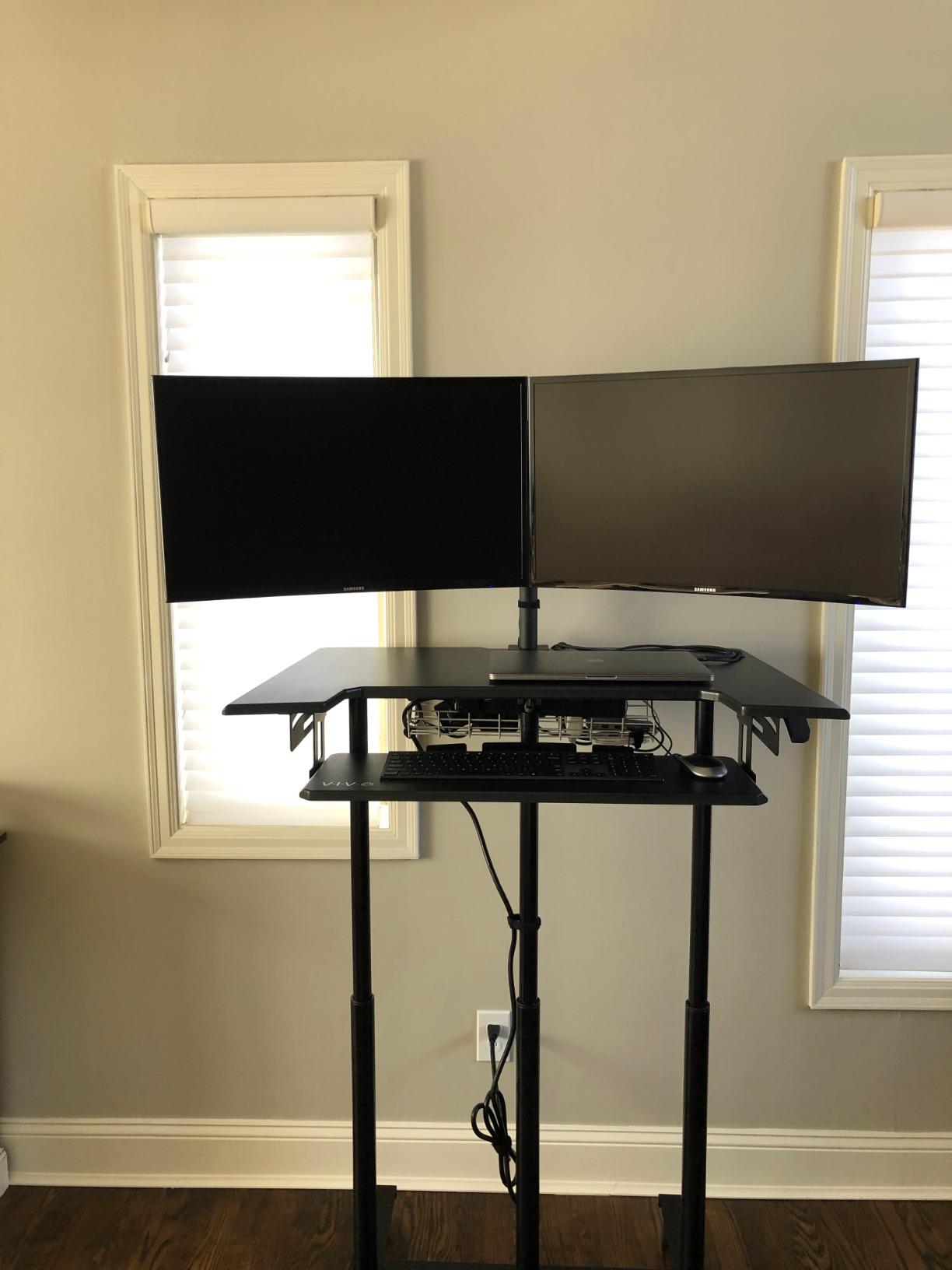 VIVO Mobile Height Adjustable Table, Stand Up Desk Cart with Sliding Keyboard Tray, Computer Workstation, Rolling Presentation Cart, Black, CART-V06A customer photo 1