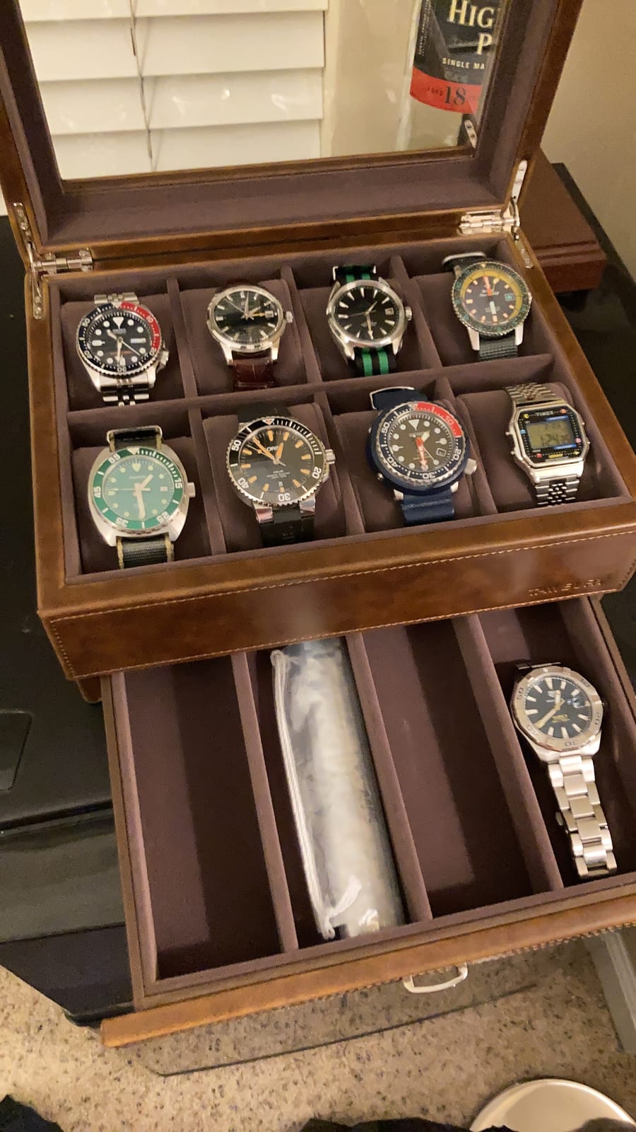 TAWBURY 8 Slot Watch Box with Storage Drawer - Premium Watch Storage Case for Men | 2.2-inch Wide Pillows Hold Small & Oversized Watches (Brown) customer photo 1