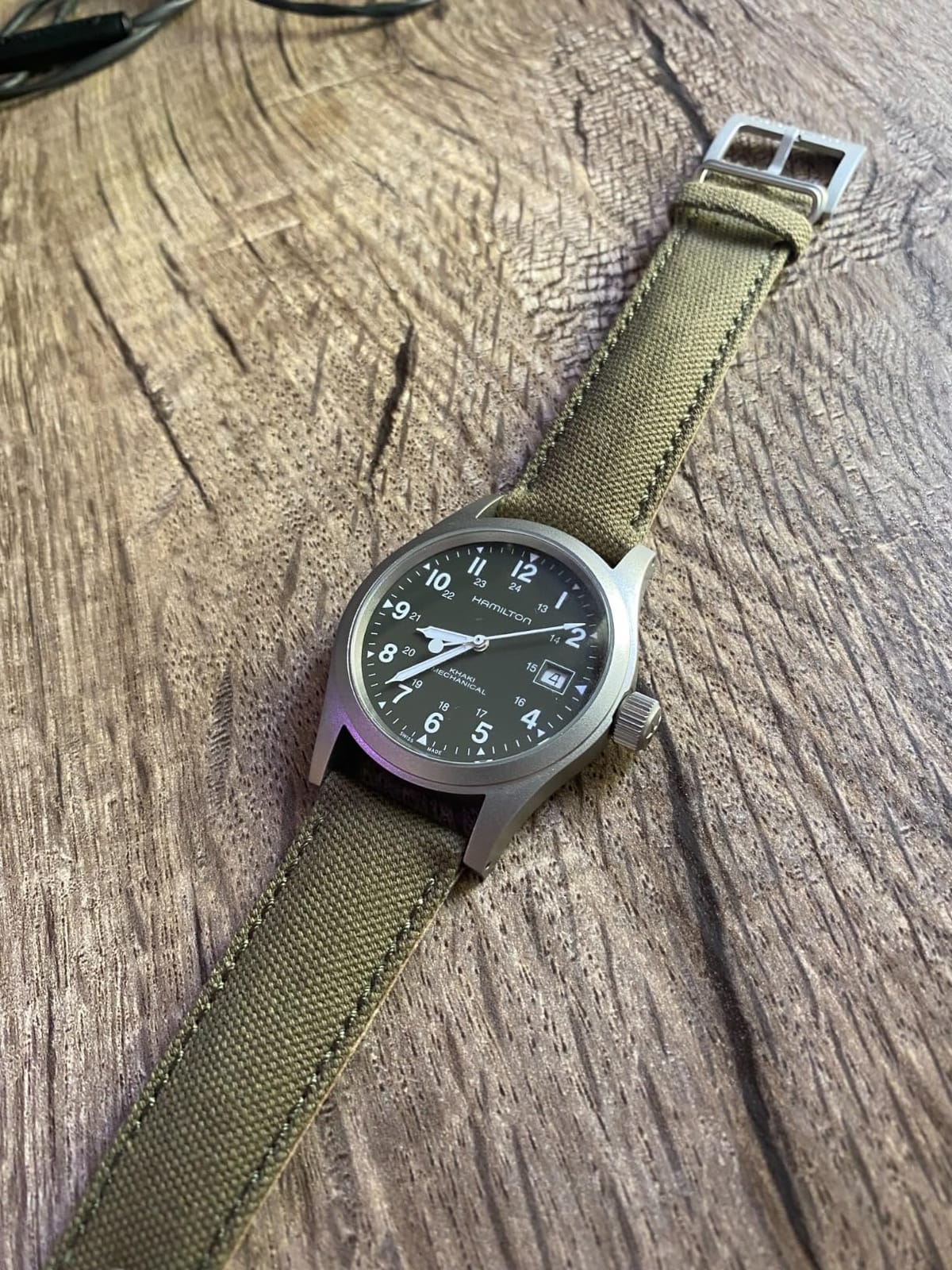 Hamilton Khaki Field Mechanical Men's Watch, 38mm Stainless Steel Case, Swiss Made, Green Dial Analog Wrist Watch for Men, 50m Waterproof, Sapphire Crystal, Canvas Strap customer photo 1