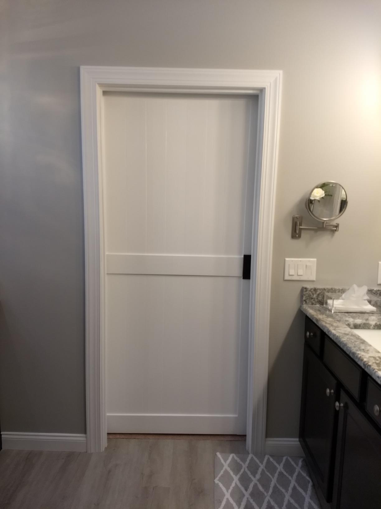 SmartStandard 36in x 84in Sliding Barn Wood Door Pre-Drilled Ready to Assemble, DIY Unfinished Solid Spruce Wood Panelled Slab, Interior Single Door Only, Natural, K-Frame (Fit 6FT-6.6FT Rail) customer photo 2