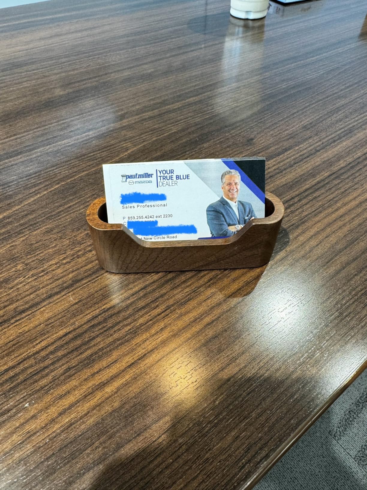MaxGear Walnut Wood Business Card Holder | Wooden Desk Organizer for Storing & Displaying Business Cards, Elegant Mountain Design with Non-Slip Base for Office customer photo 2