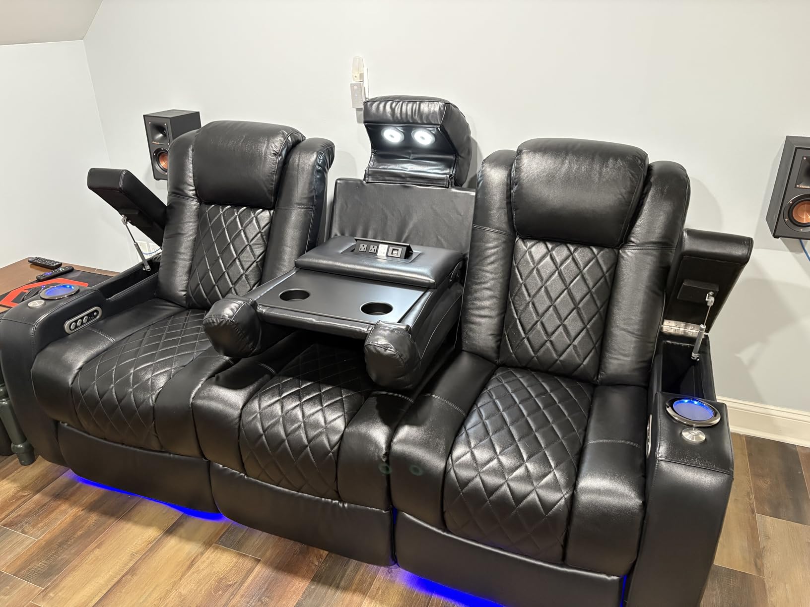 Valencia Home Theater Seating Tuscany 2025 3-Seat Power Recliner with Center Console - Top Grain Nappa 11000 Leather, Cool Gel Memory Foam, USB-C/A Charging, RGB Lights (Midnight Black) customer photo 1