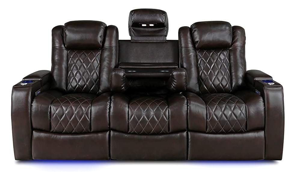 Valencia Home Theater Seating Tuscany 2025 3-Seat Power Recliner with Center Console - Top Grain Nappa 11000 Leather, Cool Gel Memory Foam, USB-C/A Charging, RGB Lights (Midnight Black) customer photo 2