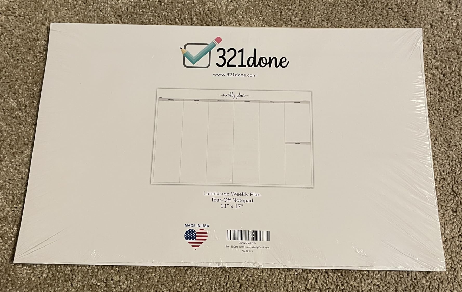 321Done Weekly Planner Notepad, Jumbo 11x17 Desk Pad, 50 Sheets, All 7 Days | Made in USA - Undated Tear-Off Calendar Pad for Weekly Planning, Meal Prep, To Do and Grocery Lists, Monday to Sunday Columns customer photo 1