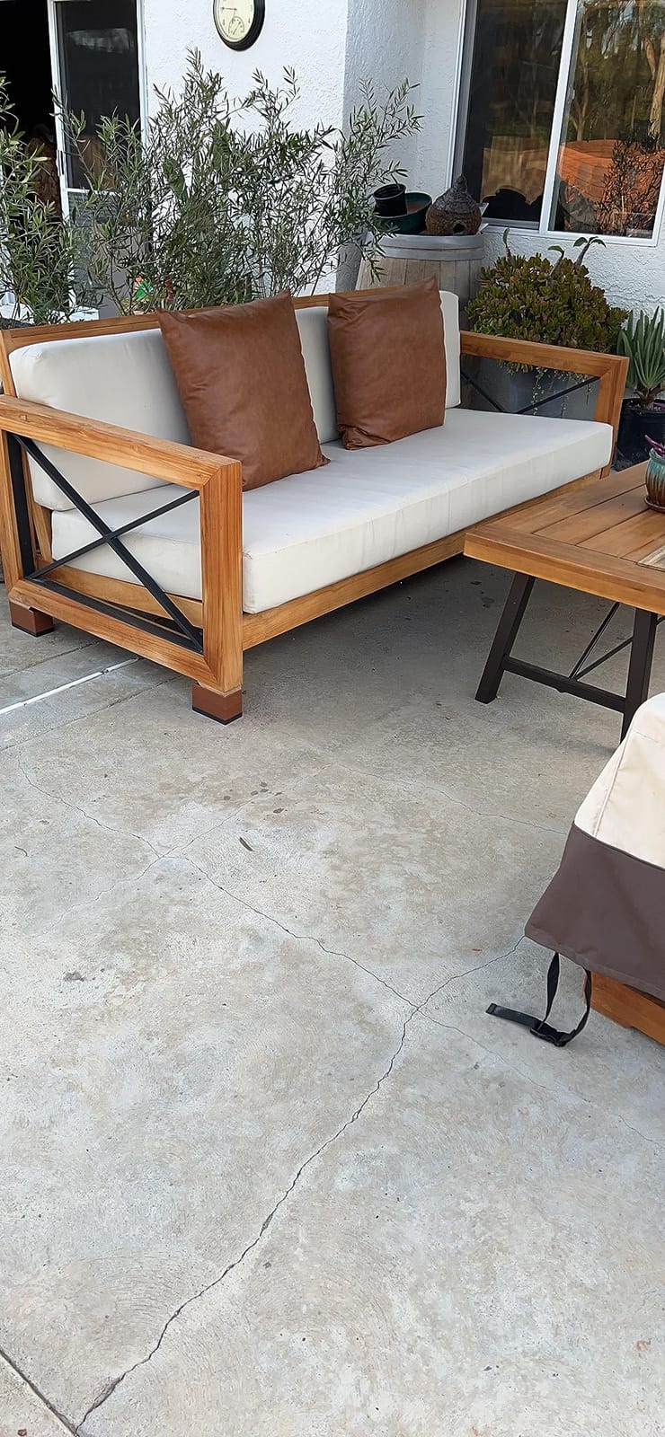 SAFAVIEH Couture Outdoor - Andros Sofa - Brazilian Teak Wood - Slatted Design with Removable Cushions - Ideal for Patio, Deck, Porch, Backyard customer photo 2