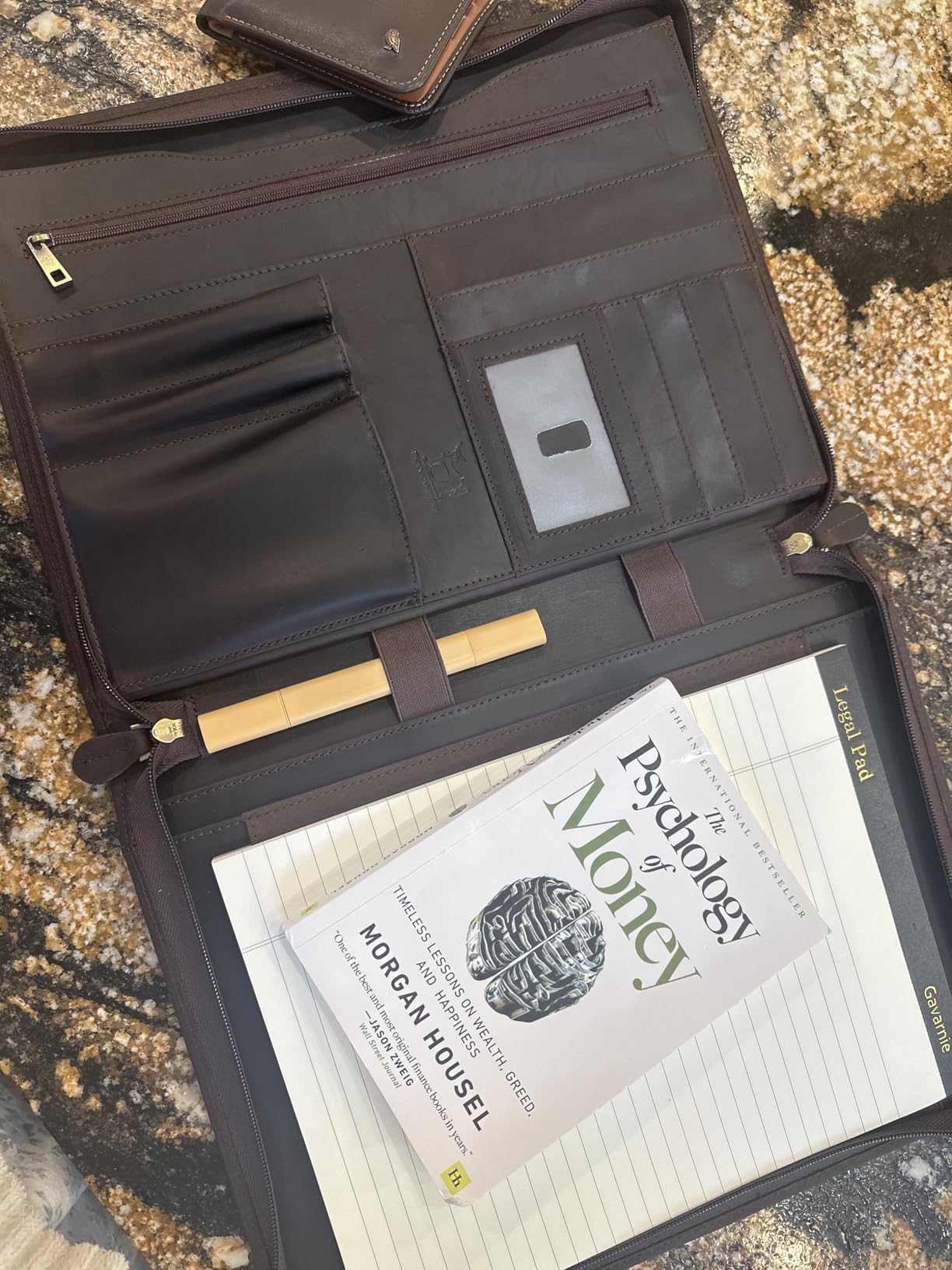 Genuine Leather Professional Business Portfolio Padfolio Folder with Zipper for Men and Women, Work Portfolio for Letter Size Notepad, for Meeting and Travel, Oil Wax customer photo 2