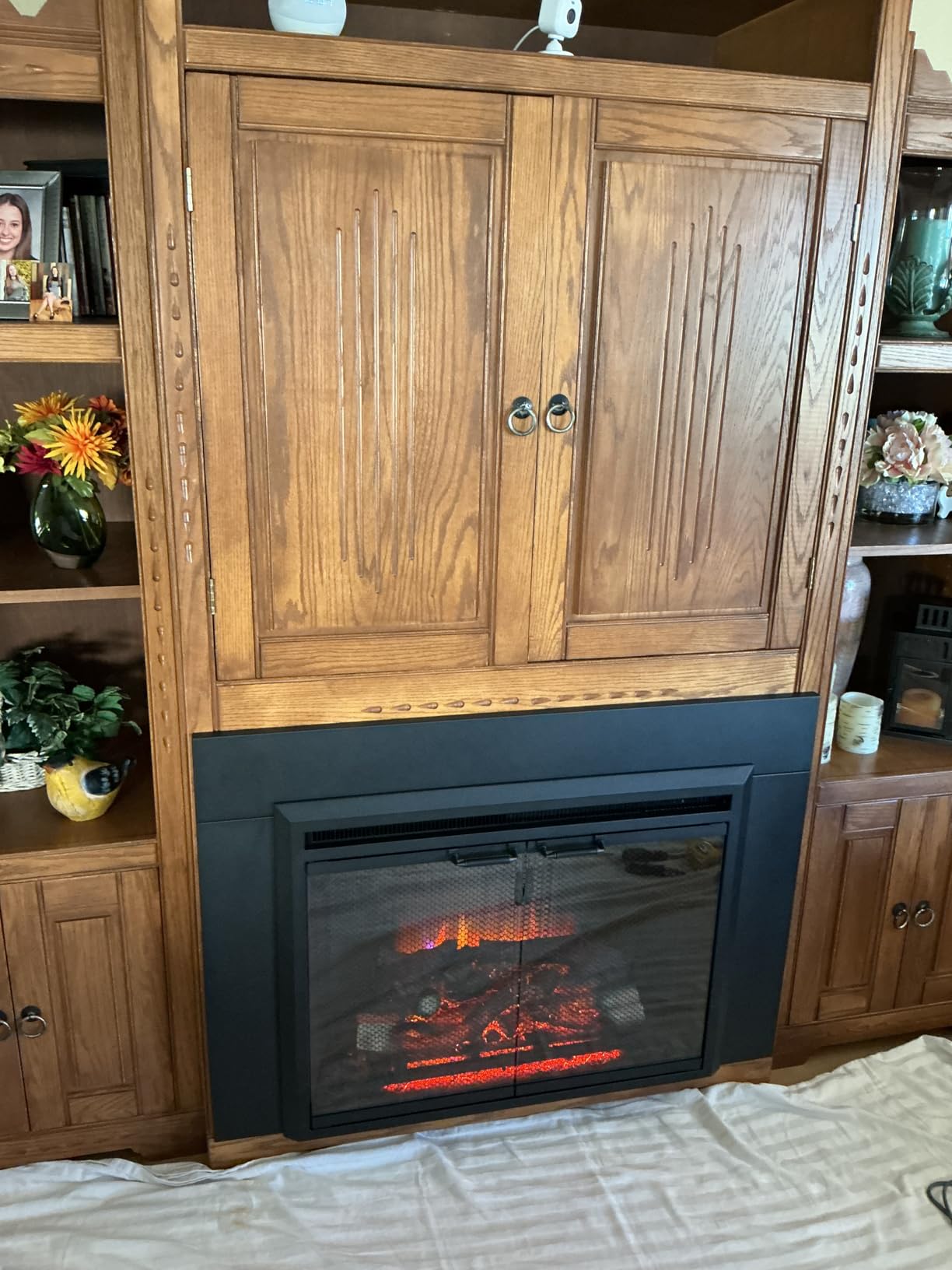 PuraFlame Klaus Electric Fireplace Insert with Fire Crackling Sound, Glass Door and Mesh Screen, 750/1500W, Black, 33 1/16 Inches Wide, 25 9/16 Inches High customer photo 1