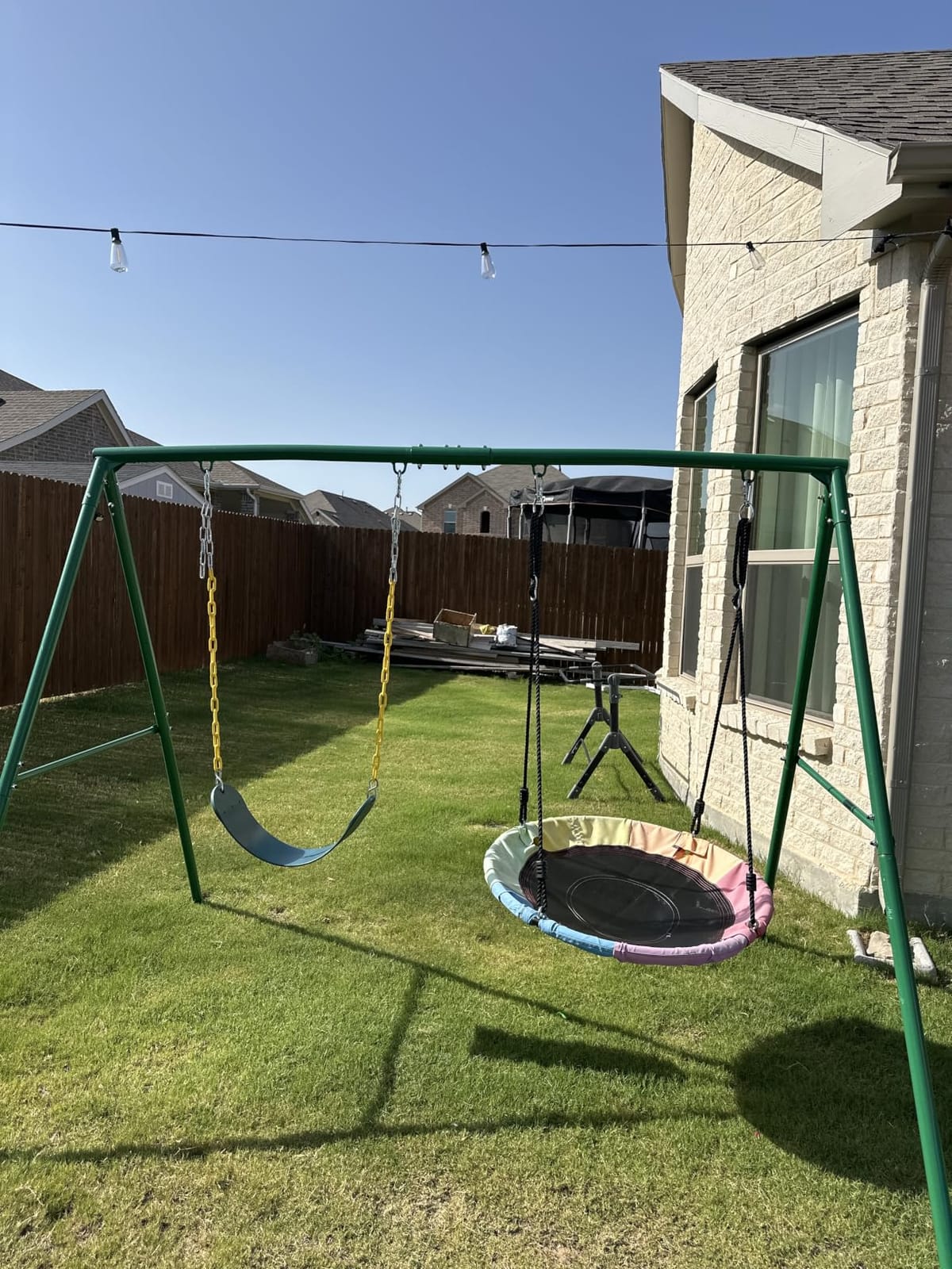Trekassy 440lbs Swing Sets for Backyard, 2 Seat Saucer & Belt Swing - Green | Dual Swing Options, Heavy Duty A-Frame Metal Stand, Weather-Resistant, Easy Assembly, Outdoor Playset for Kids Family Fun customer photo 1