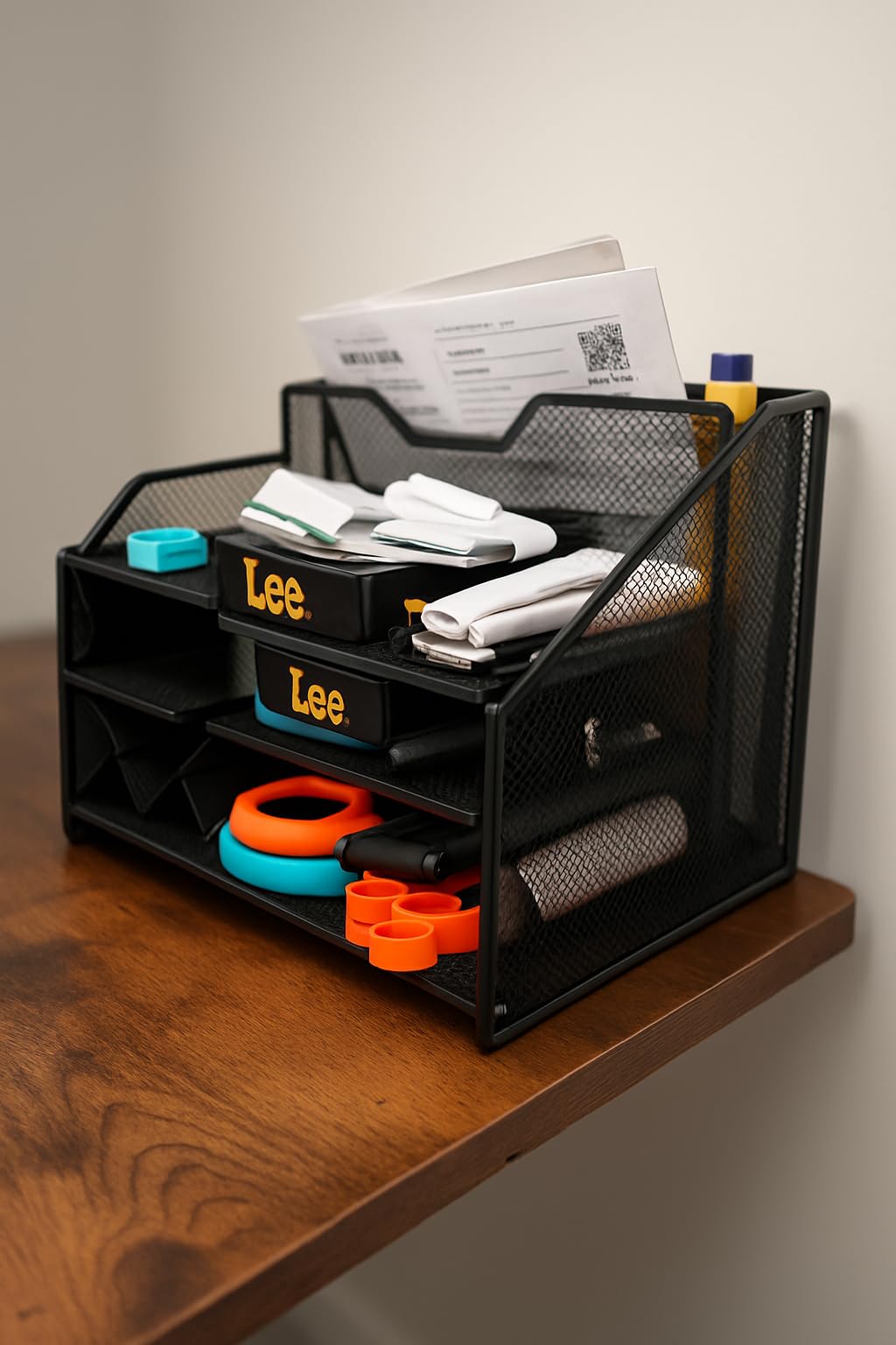 Samstar 2 Pack Mesh Desk File Organizer Letter Tray Holder, Desktop File Folder Holder with 3 Paper Trays and 2 Vertical Upright Section, Black customer photo 1