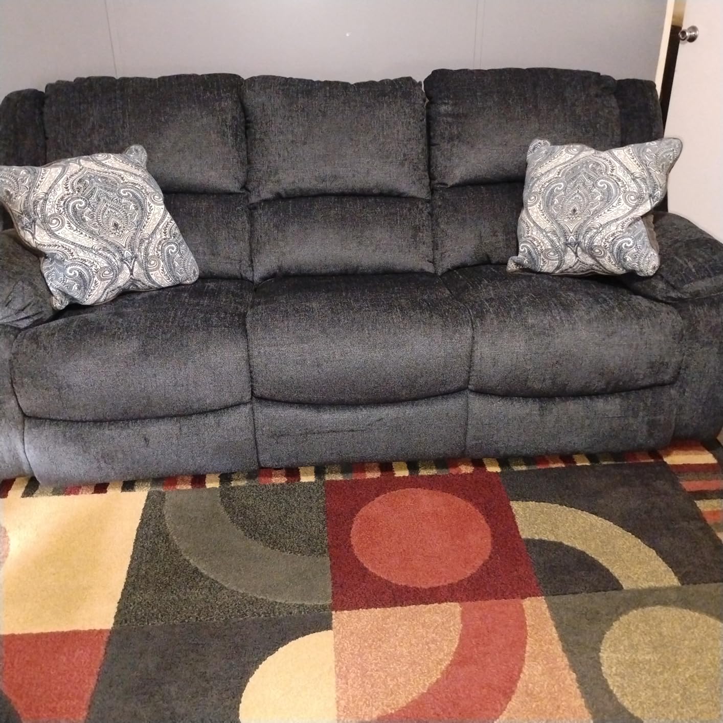 Signature Design by Ashley Power Reclining Sofa, 3-Seater Couch, Draycoll | Space-saving 4-in wall-hugger profile, Integrated zero-draw USB ports, Plush slate polyester chenille upholstery customer photo 1