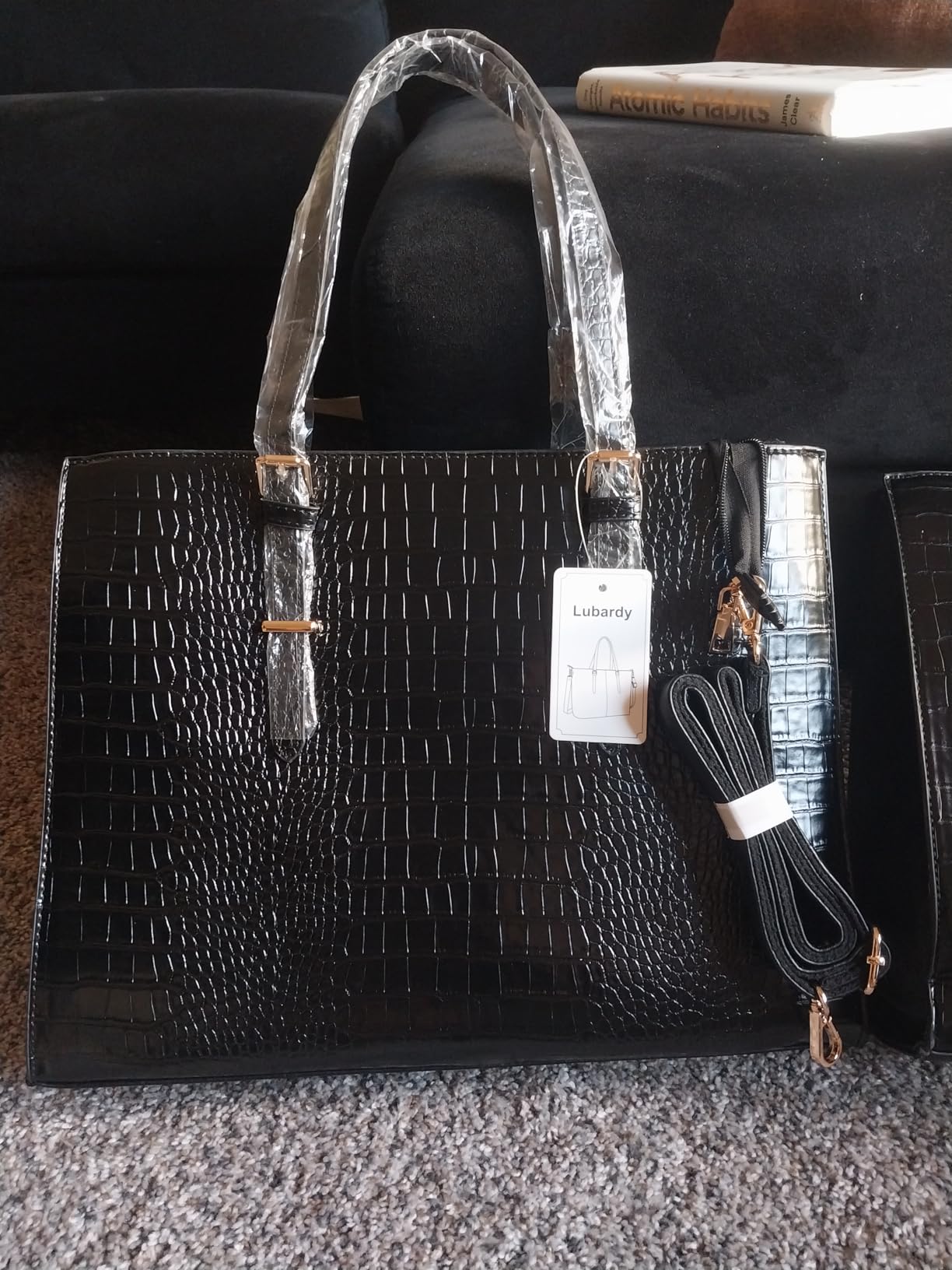 Laptop Bag for Women 15.6 Inch Crocodile Leather Tote Bag Water-resistant Work Briefcase Business Computer Shoulder Bag for Travel Teacher Nurse Professional Handbag,Black customer photo 2