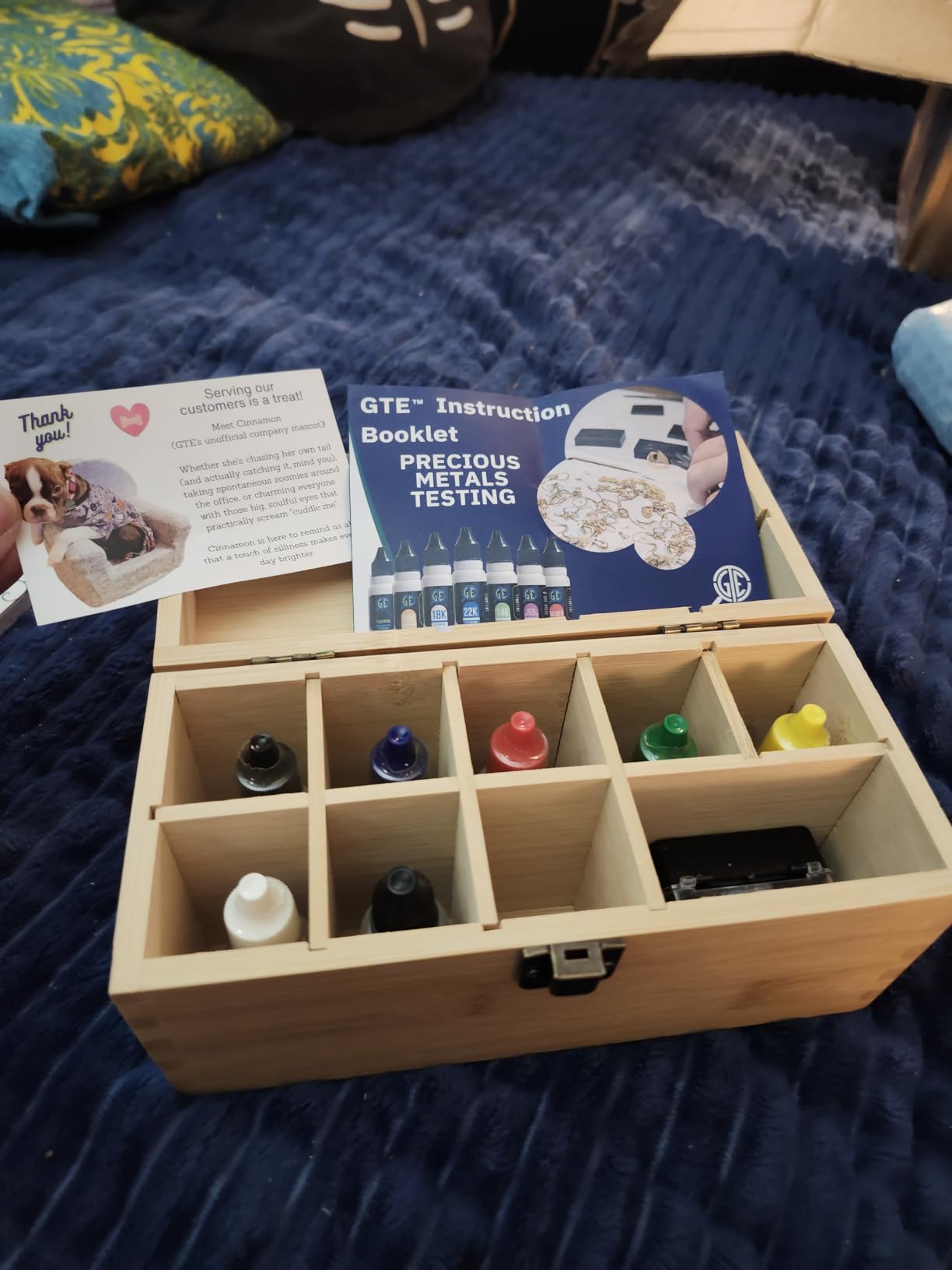 Jewelry Testing Kit 10K, 14K, 18K, 24K Gold, Silver, Platinum Test Solutions with Scratch Stone, 30X Loupe, Instructions, and Bamboo Storage Box customer photo 2