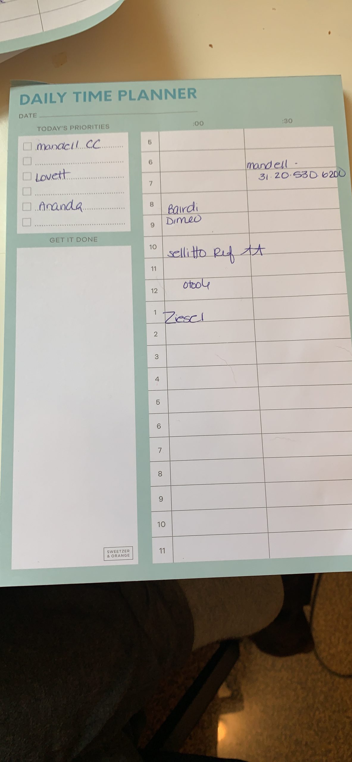 Sweetzer & Orange Time Block Planner. Undated Organizer To Do List Notepad. 7x10