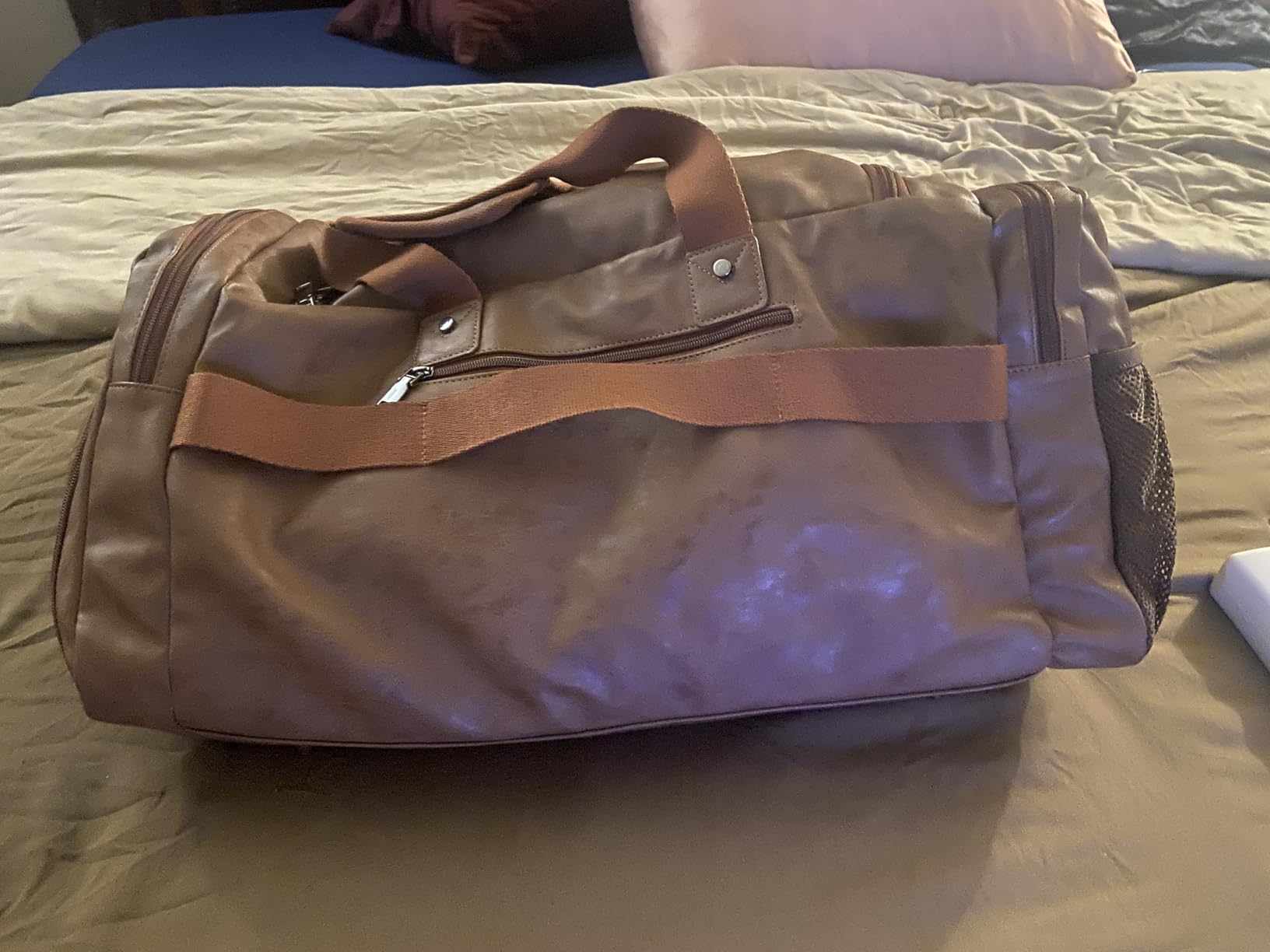Leather Travel Bag with Shoe Pouch,Weekender Overnight Bag Waterproof Leather Large Carry On Bag Travel Tote Duffel Bag for Men or Women-Brown customer photo 2