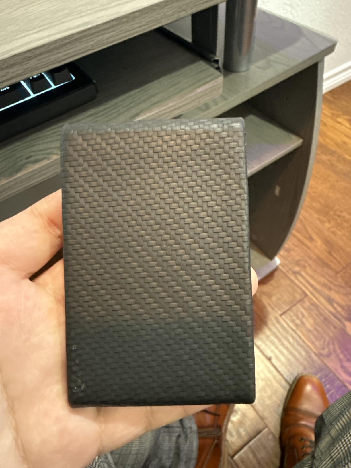 Business Card Holder, Metal Slim Business Card Case, Pocket Card Holder for Women or Men, PU Leather Business Card Holder Case RFID Blocking Name Card Holder with Magnetic Closure, Black Carbon customer photo 2