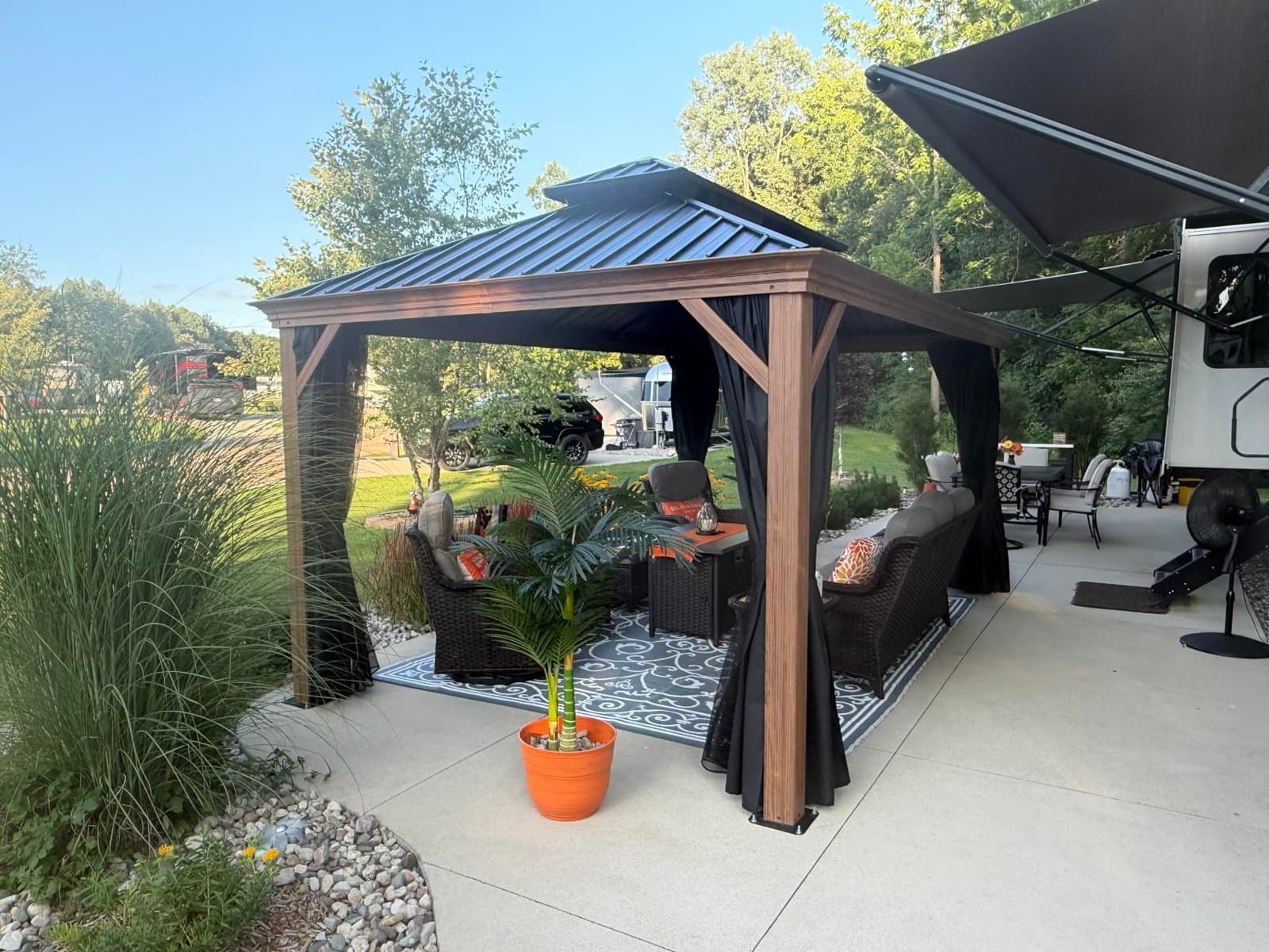PURPLE LEAF Hardtop Gazebo 10' x 12' with Drainage System, Wood Grain Frame | Double-Vent Galvanized Steel Roof, 4.7