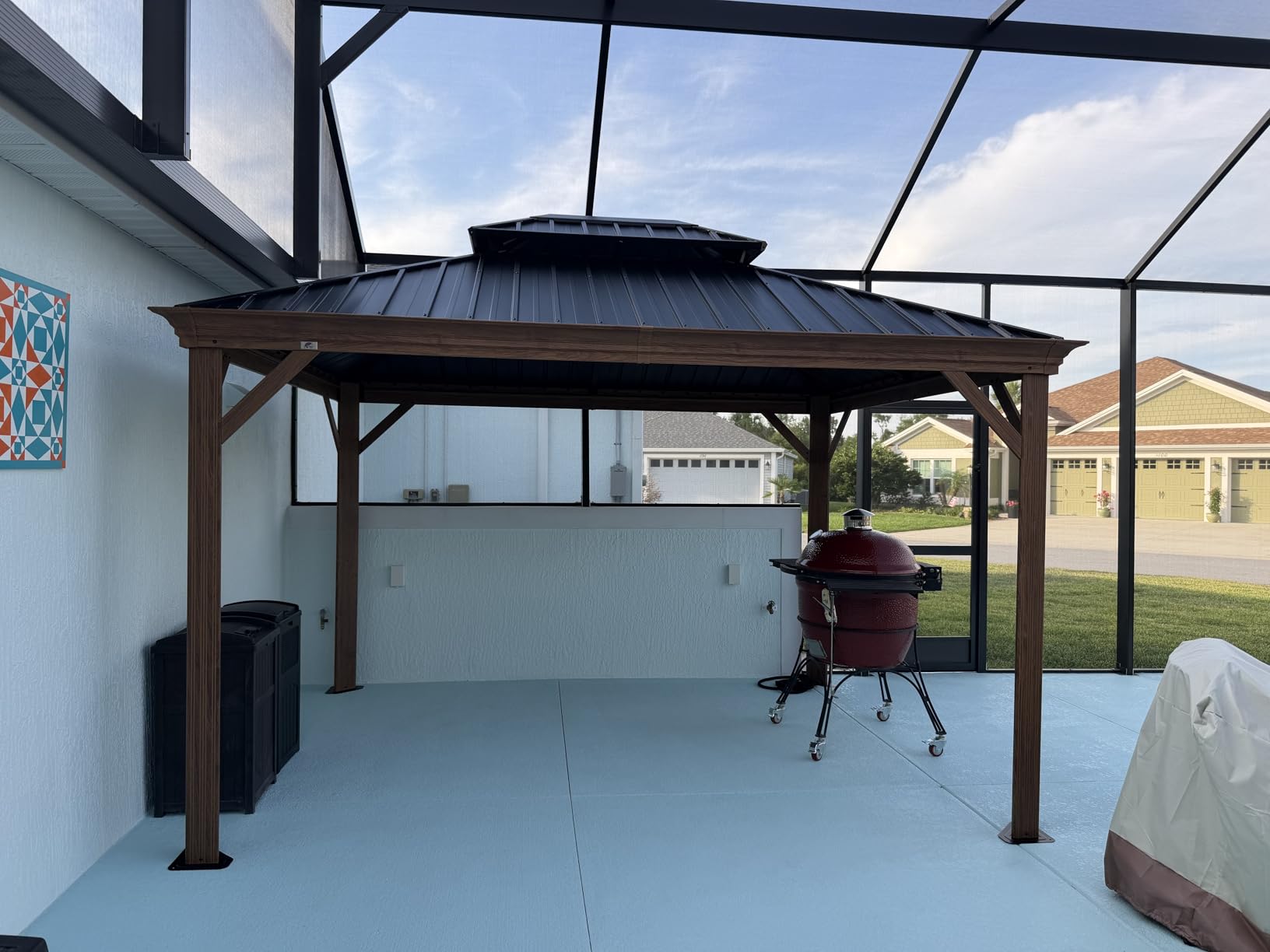 PURPLE LEAF Hardtop Gazebo 10' x 12' with Drainage System, Wood Grain Frame | Double-Vent Galvanized Steel Roof, 4.7