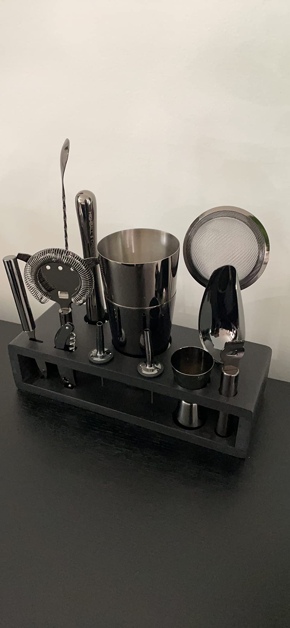 Highball & Chaser Bartender Kit with Black Bamboo Stand Beautiful Cocktail Shaker Set and Bar Tools Stainless Steel Boston Shaker Bartender Kit with Stand (Antique Gold) customer photo 1