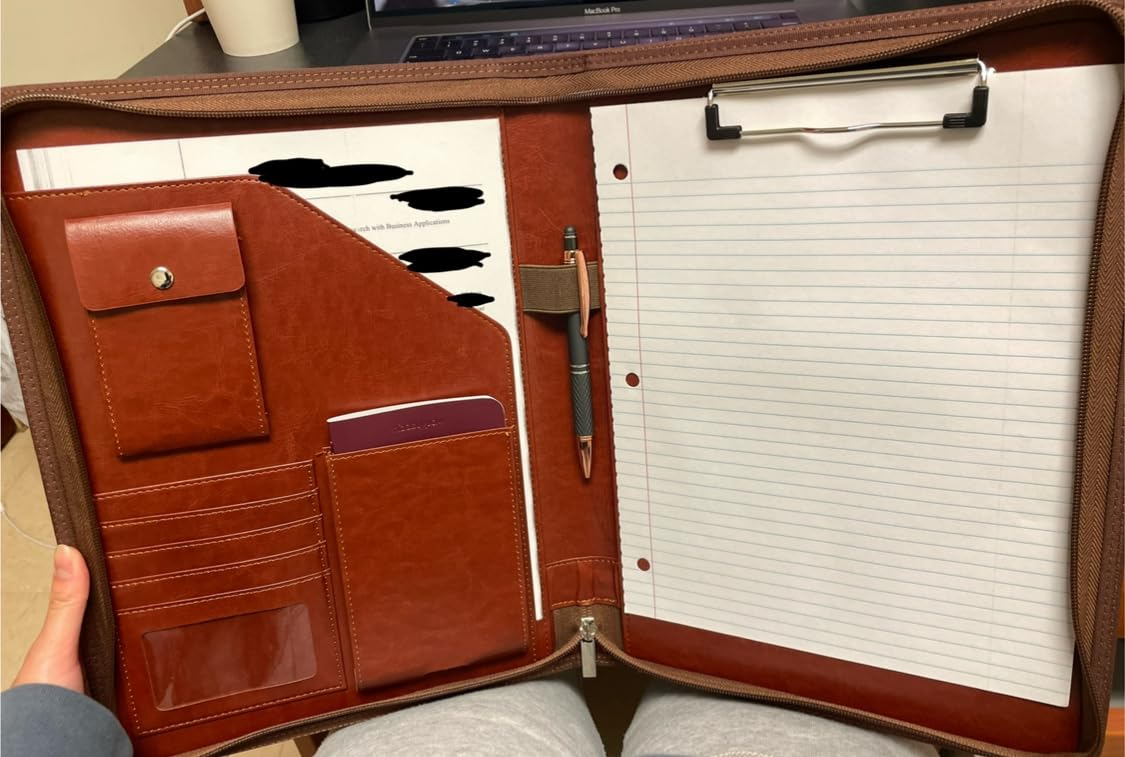 Zippered Padfolio Organizer, WRIYES Leather Planner Binder, 10.2 Inch Portfolio Folder for Documents, Letter Size Business Card Holder for Men&Women (Brown) customer photo 2