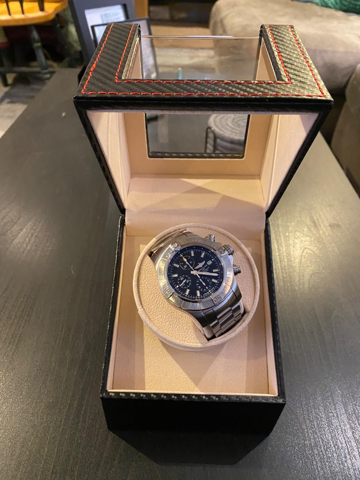 Automatic Single Watch Winder for Automatic Watches, Rotating Watch Case with Japanese Quiet Motor, AC Adapter or Battery Powered customer photo 2