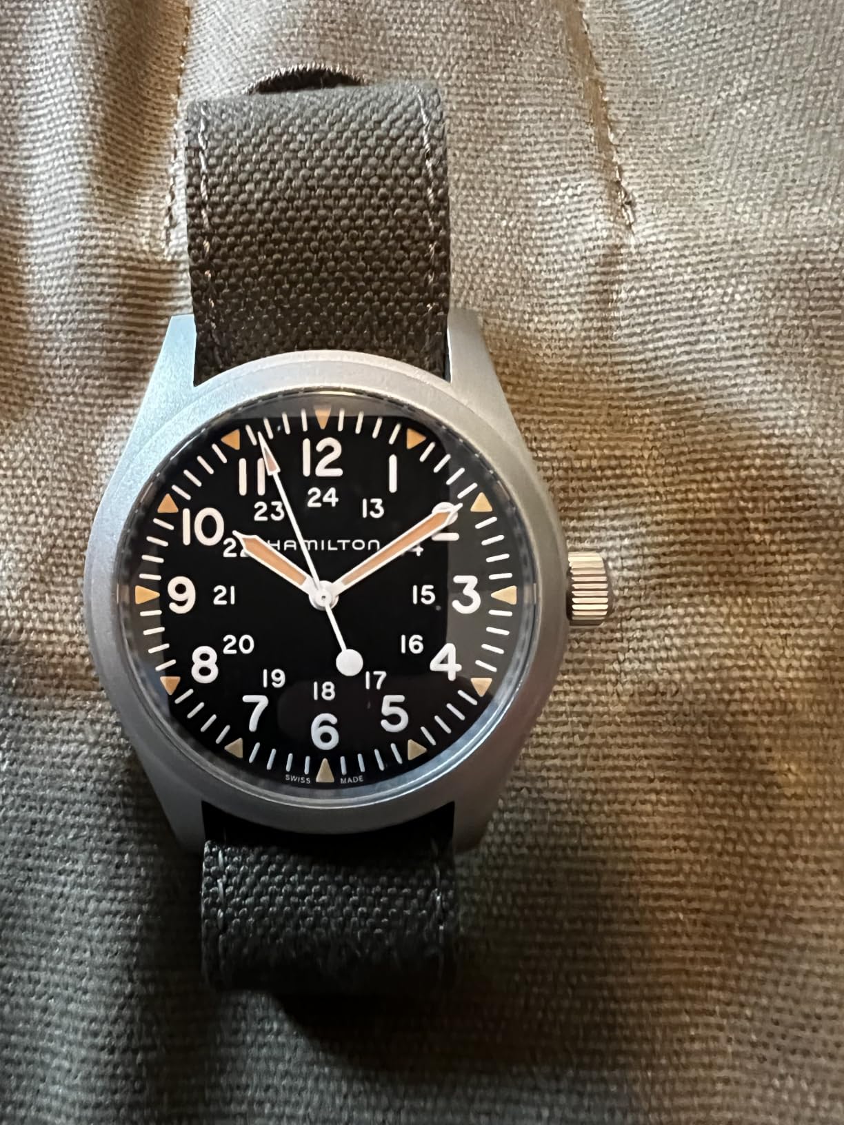 Hamilton Khaki Field Mechanical Men's Watch, 42mm Stainless Steel Case, Swiss Made, Black Dial Analog Wrist Watch for Men, 50m Waterproof, Sapphire Crystal, Textile Strap customer photo 1