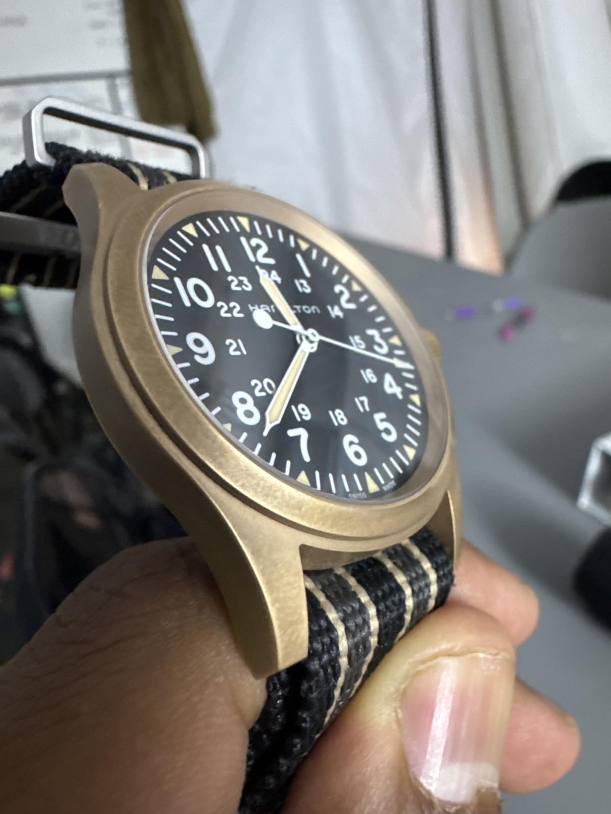 Hamilton Khaki Field Mechanical Men's Watch, 38mm Bronze and Titanium Case, Swiss Made, Black Dial Analog Wrist Watch for Men, 50m Waterproof, Sapphire Crystal, Cow Leather Strap customer photo 1