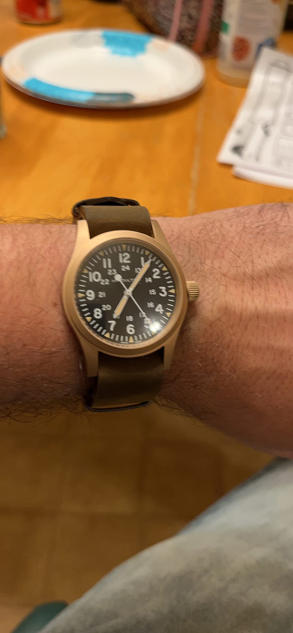 Hamilton Khaki Field Mechanical Men's Watch, 38mm Bronze and Titanium Case, Swiss Made, Black Dial Analog Wrist Watch for Men, 50m Waterproof, Sapphire Crystal, Cow Leather Strap customer photo 2