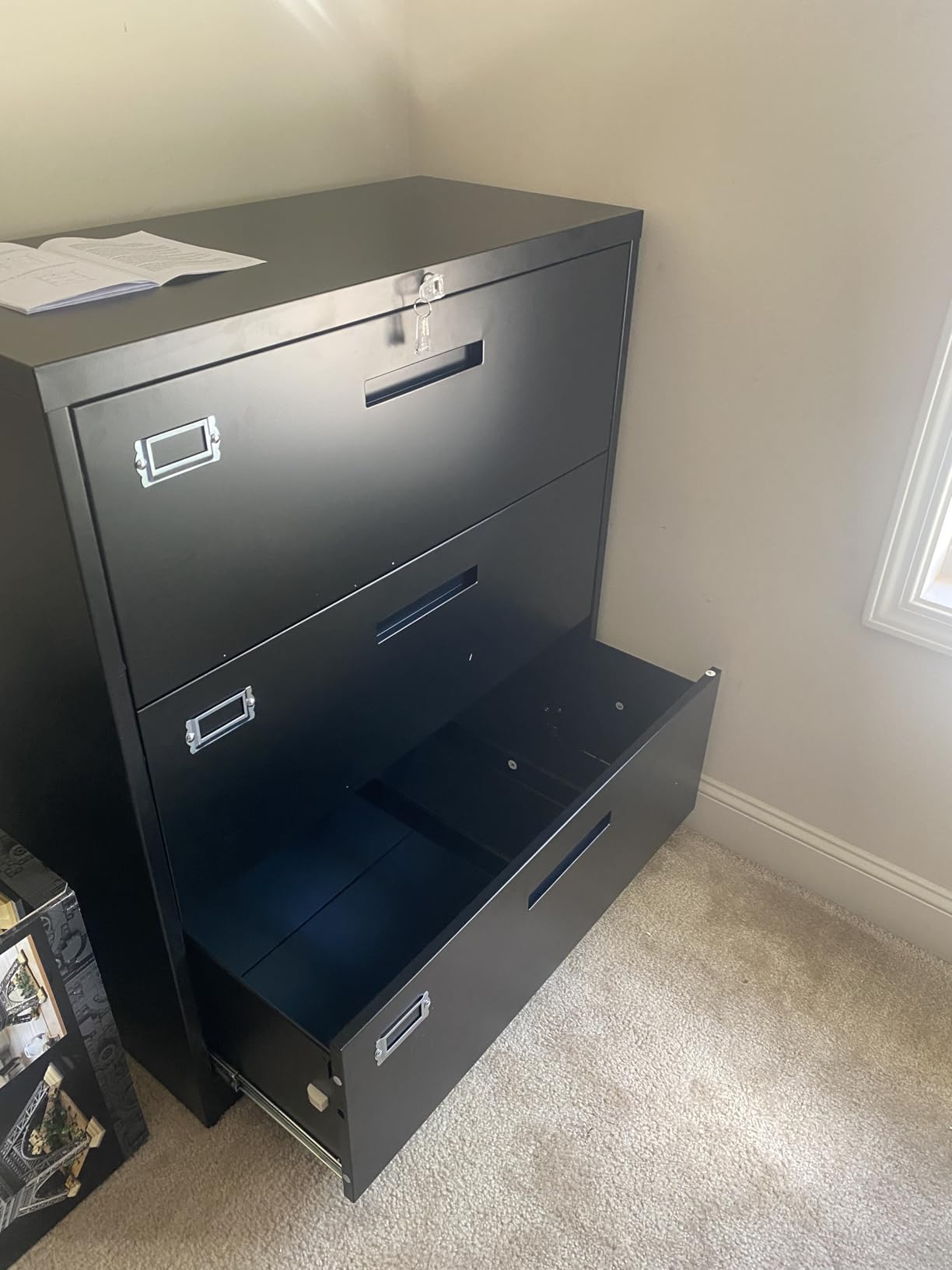 4 Drawer Filing Cabinet with Lock Metal Lateral File Cabinet Office Home Steel Lateral File Cabinet for A4 Legal/Letter Size Wide Metal Cabinet Locked, Assembly Required (4 Drawer, Black) customer photo 1