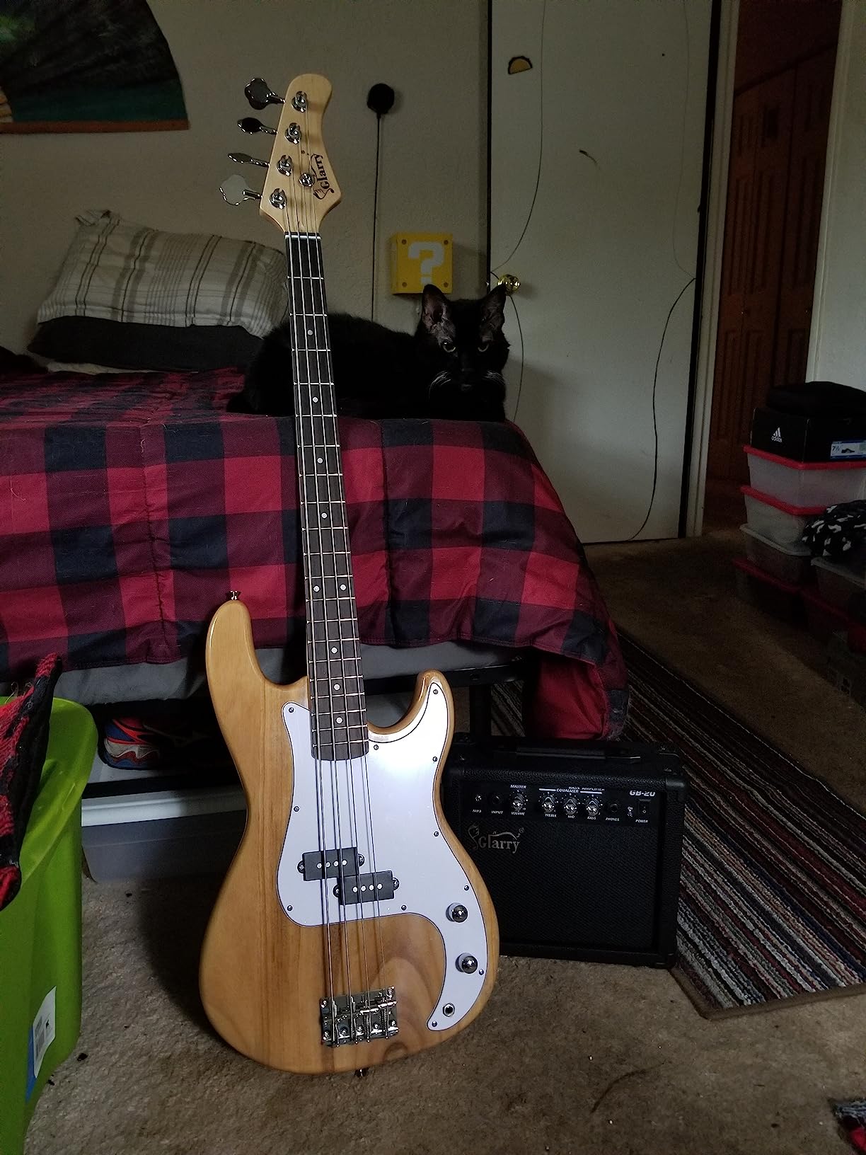 GLARRY Full Size Electric Bass Guitar Beginner Kit 4 String Exquisite Basswood Bass with 20W AMP, Cable, Strap, Bag and Accessories (Black, 39