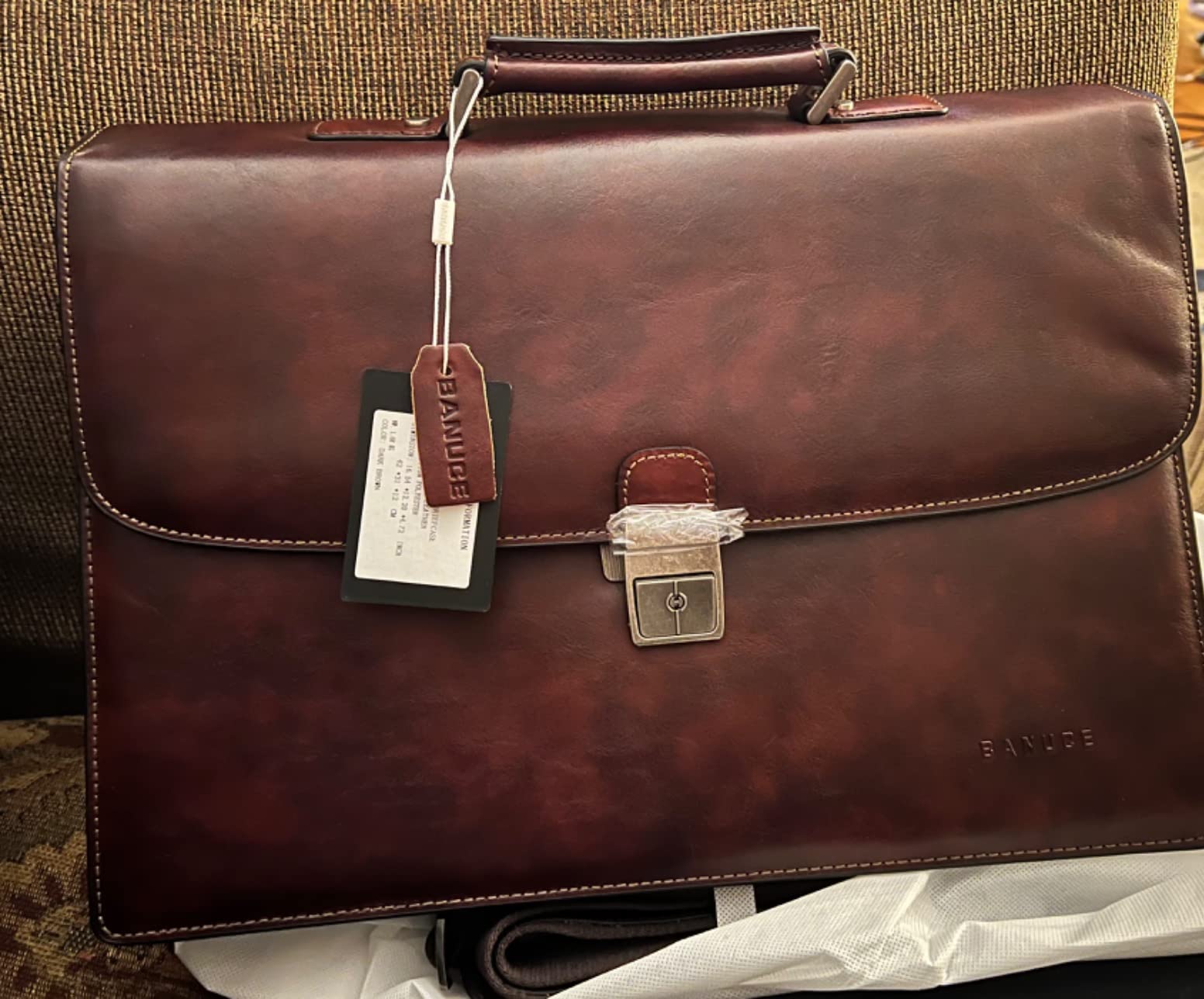 Banuce Italian Full Grain Leather Briefcase for Men Fits 15.6 inch Laptop | Travel-friendly Luggage Strap,15.6 inch Lawyer Briefcase,Anti-Theft Key Lock,Expandable,Detachable Strap,Work,Business Travel customer photo 1