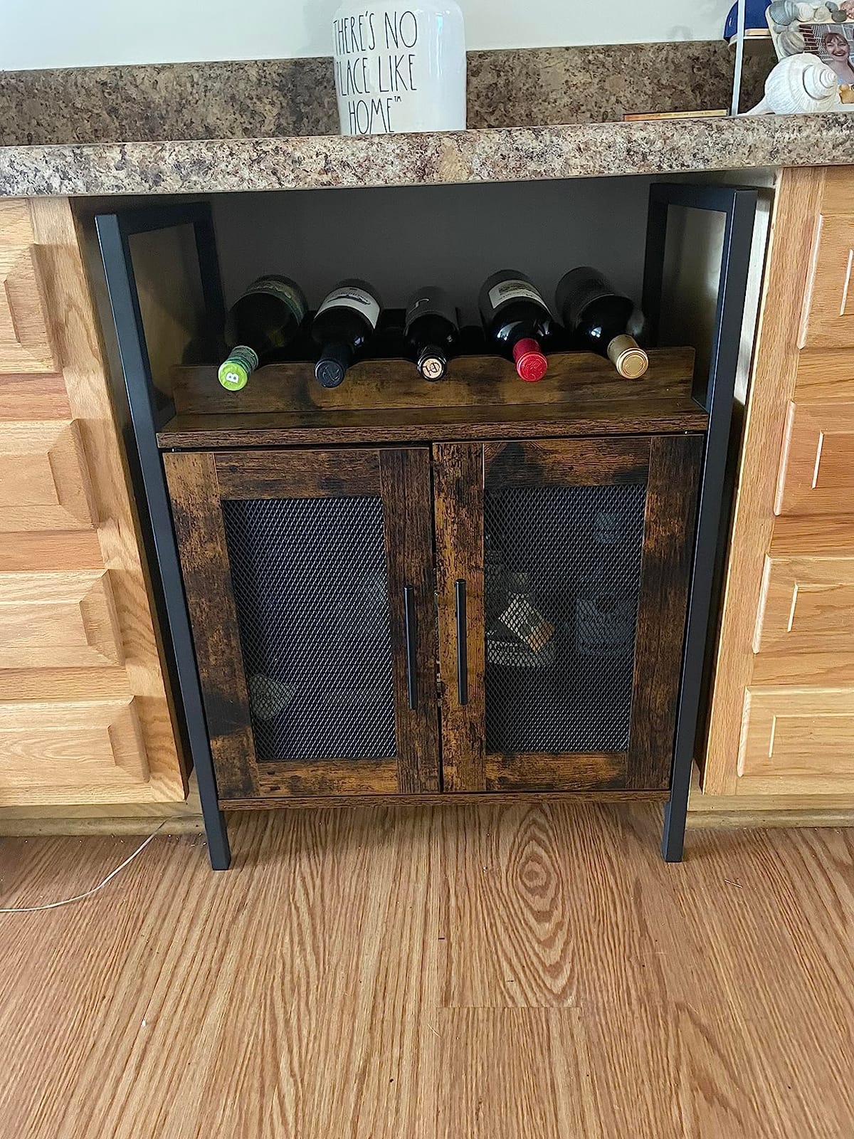 X-cosrack Wine Bar Rack Cabinet with Detachable Wine Rack, Coffee Bar with Glass Holder, Small Sideboard and Buffet Cabinet with Mesh Door, Rustic Brown (Patent Pending) customer photo 1