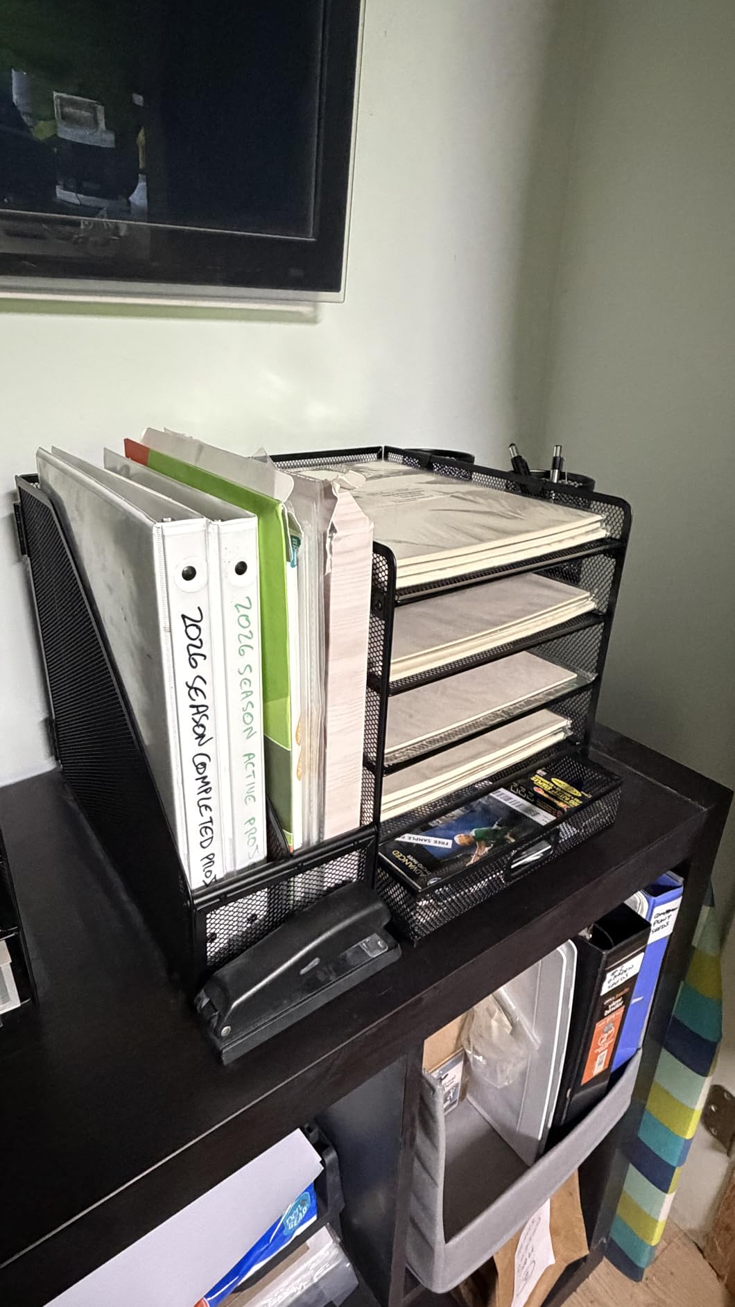 Marbrasse Desk Organizer with File Holder, 5-Tier Paper Letter Tray Organizer with Drawer and 2 Pen Holder, Mesh Desktop Organizer and Storage with Magazine Holder for Office Supplies(Black) customer photo 2