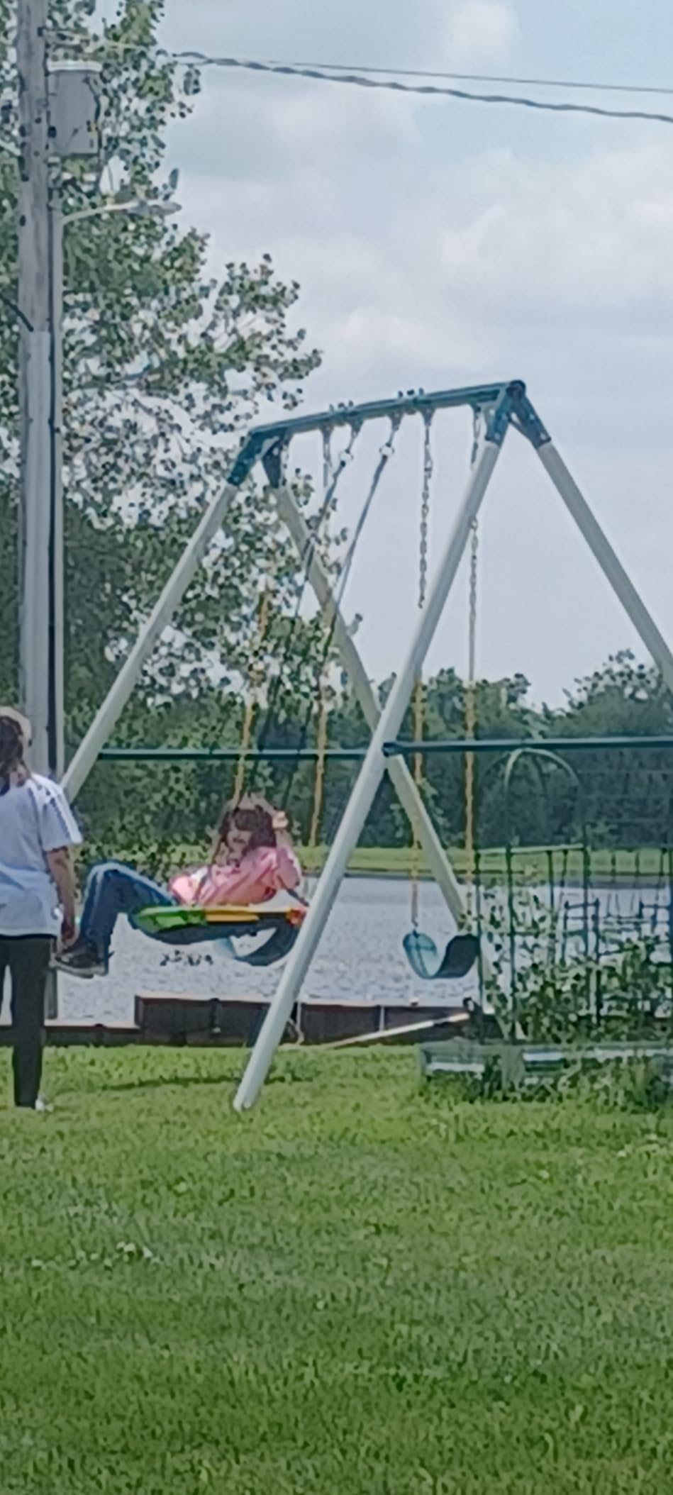 Hapfan 9.5ft Tall Swing Sets for Backyard for Big Kids & Adults (Patented) | 76mm Heavy Duty Metal Stand, 600lbs Capacity, Saucer Swing + 2 Belt Swings, ASTM | CPSC Compliant, Outdoor Swing Set for Family customer photo 1