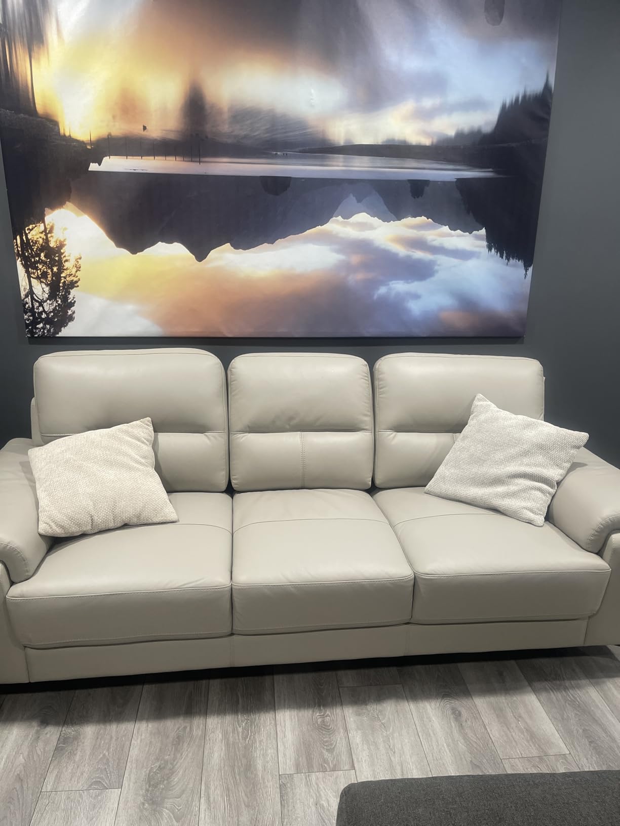 Lexicon Leather Match Upholstered Oversized Sofa, Dark Gray | Modern Top Grain Leather Couch with Padded Arms, Metal Legs for Living Room, Office, Apartment, Bedroom customer photo 1
